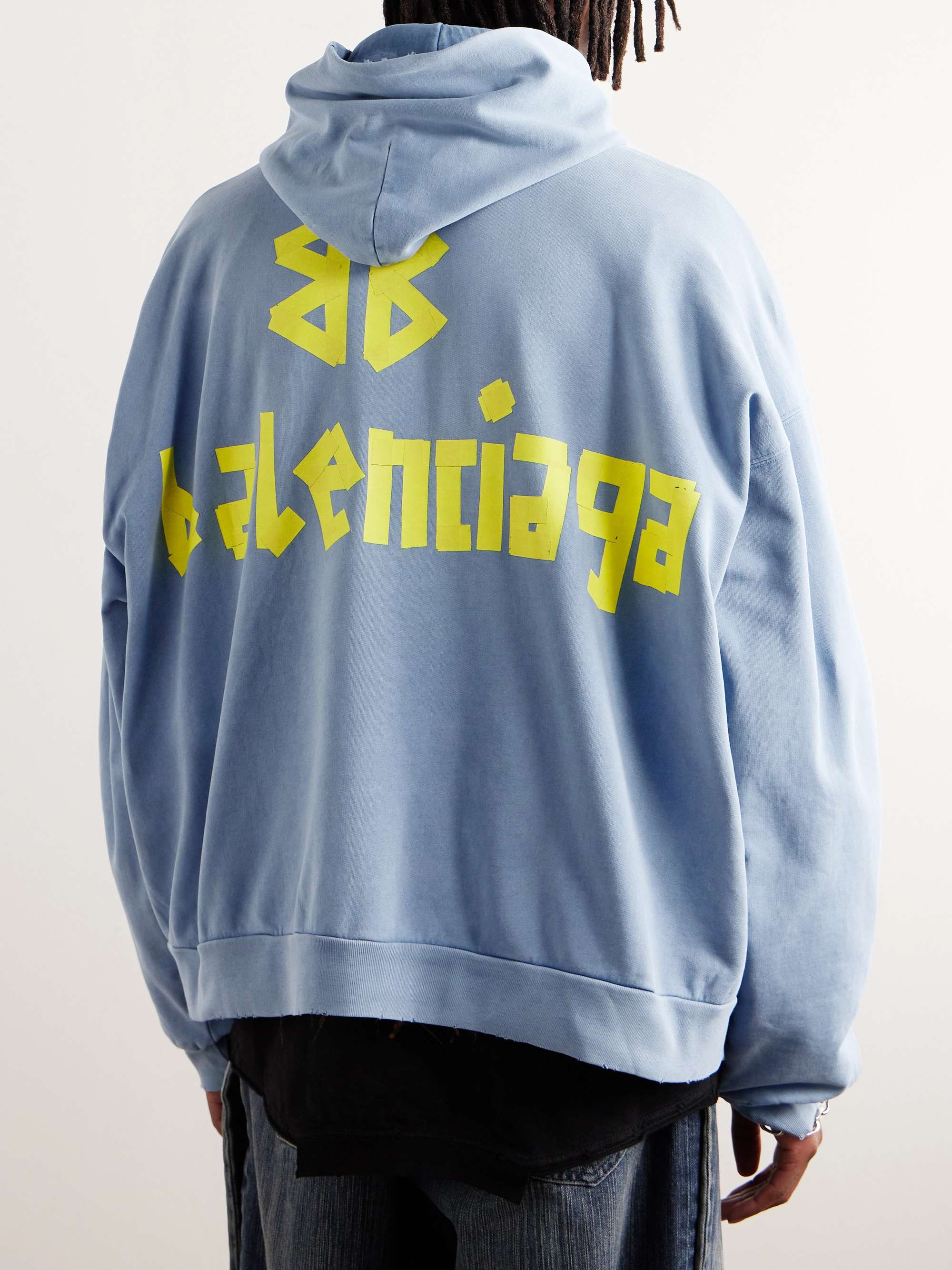 Oversized Distressed Logo-Print Cotton-Jersey Hoodie view
