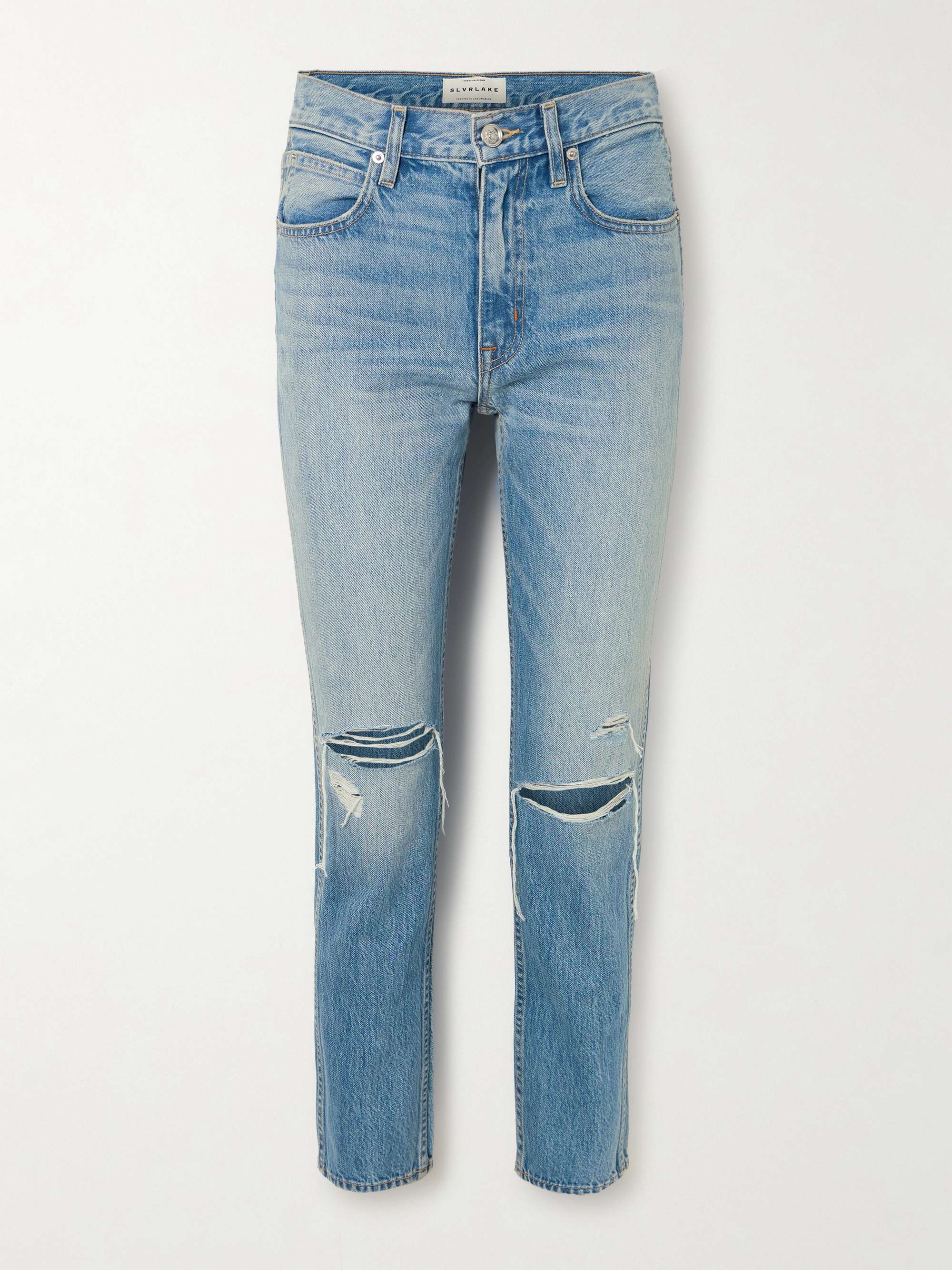 Virginia distressed high-rise slim-leg jeans view