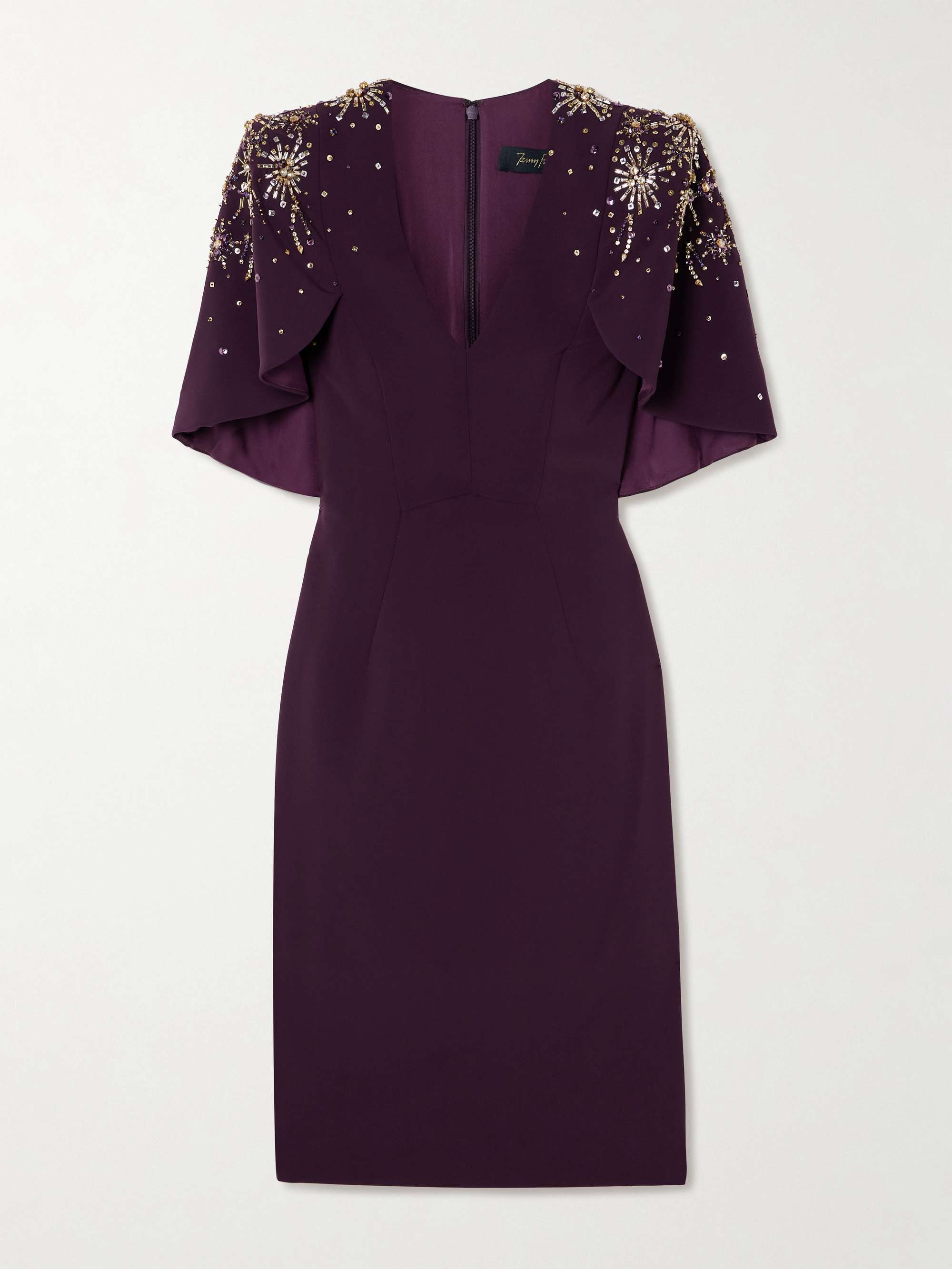 Cape-effect embellished stretch-cady midi dress view