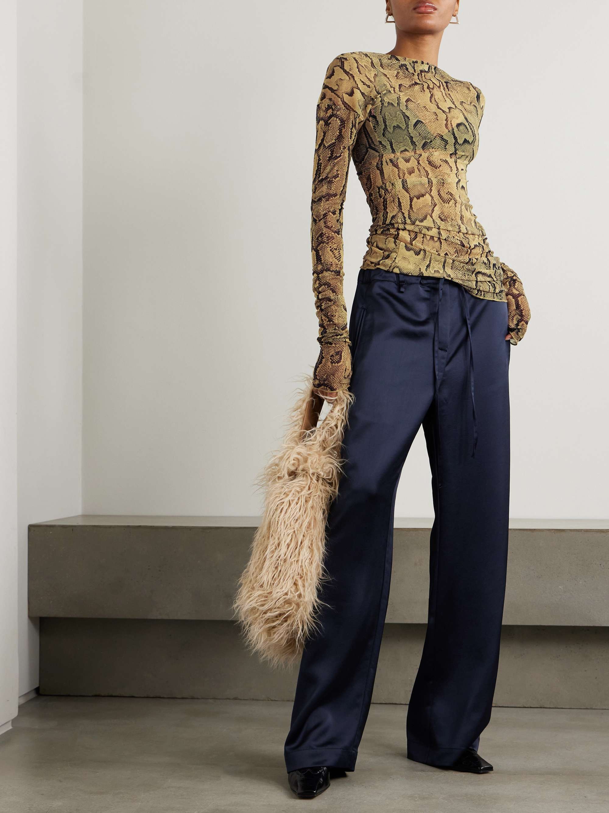Asymmetric snake-print stretch-mesh T-shirt view