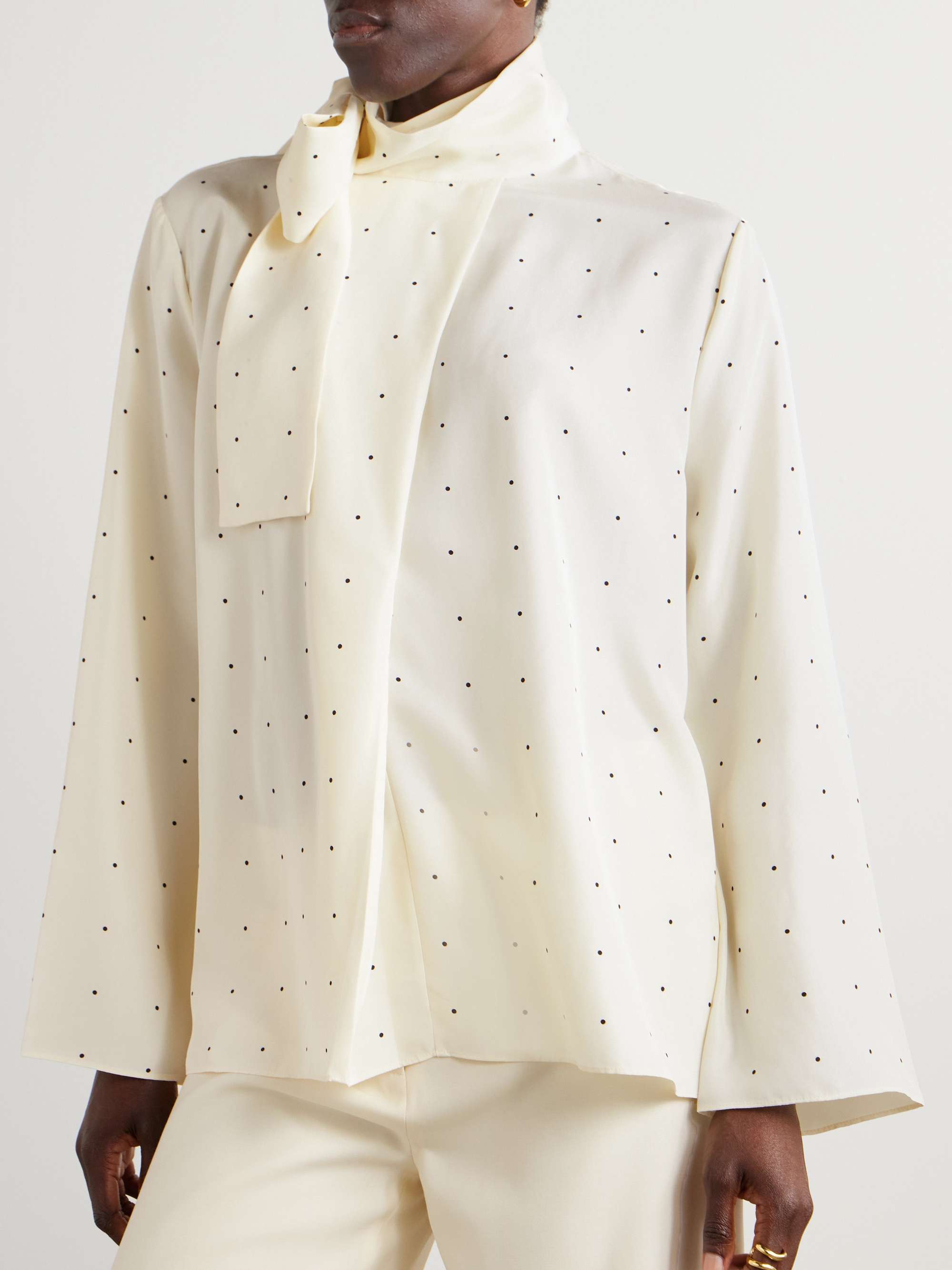 Tie-detailed polka-dot silk blouse view