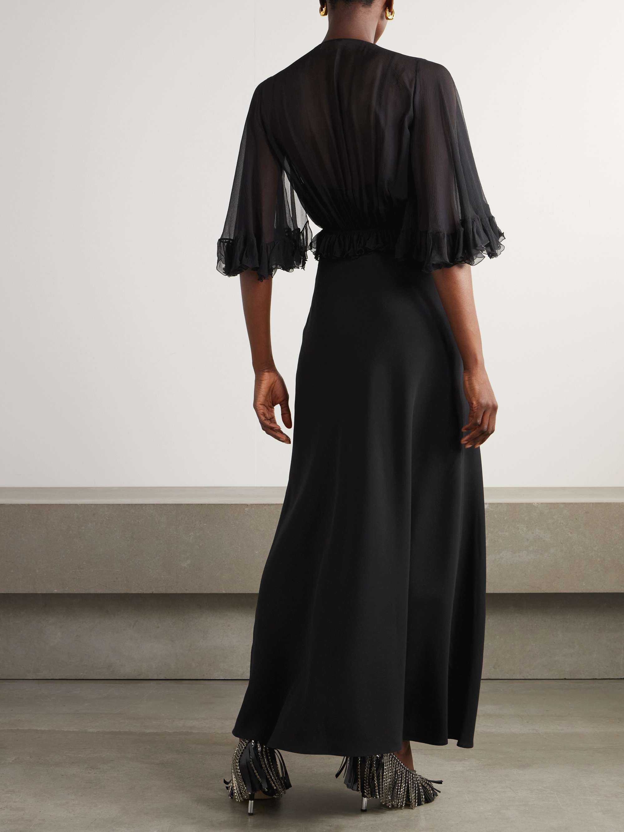 Ruffled silk-crepon and crepe maxi dress view