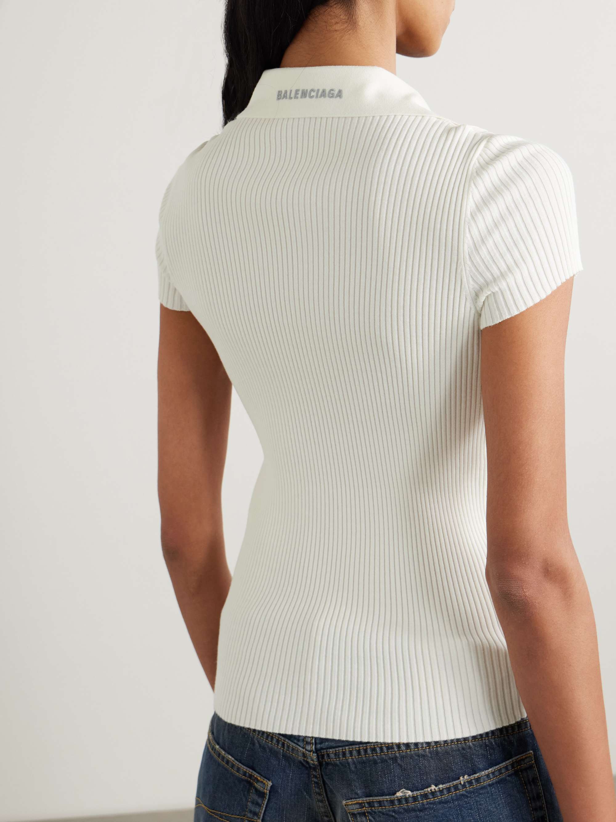 Embroidered ribbed wool-blend polo shirt view