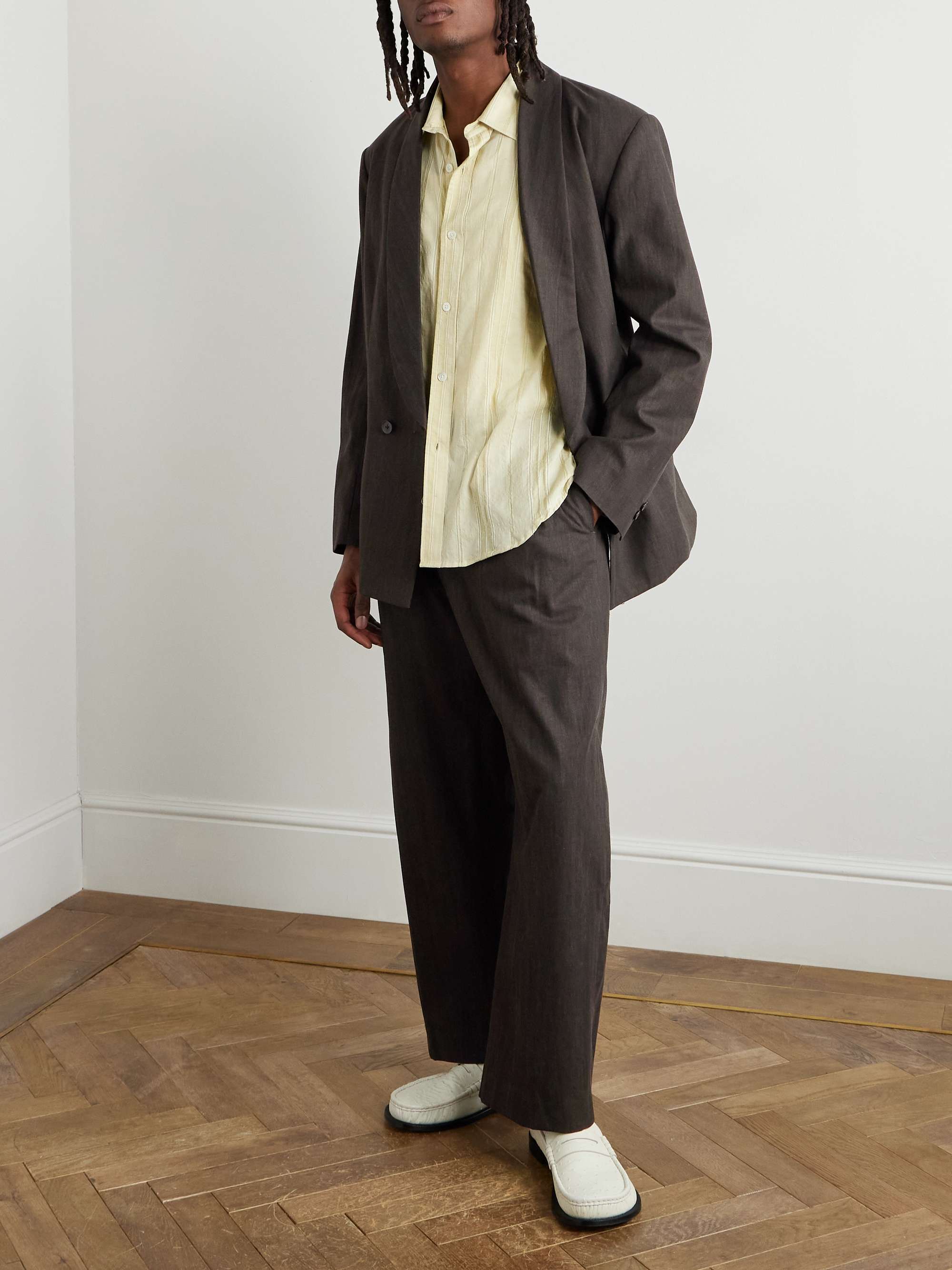 Straight-Leg Pleated Cotton-Canvas Suit Trousers view