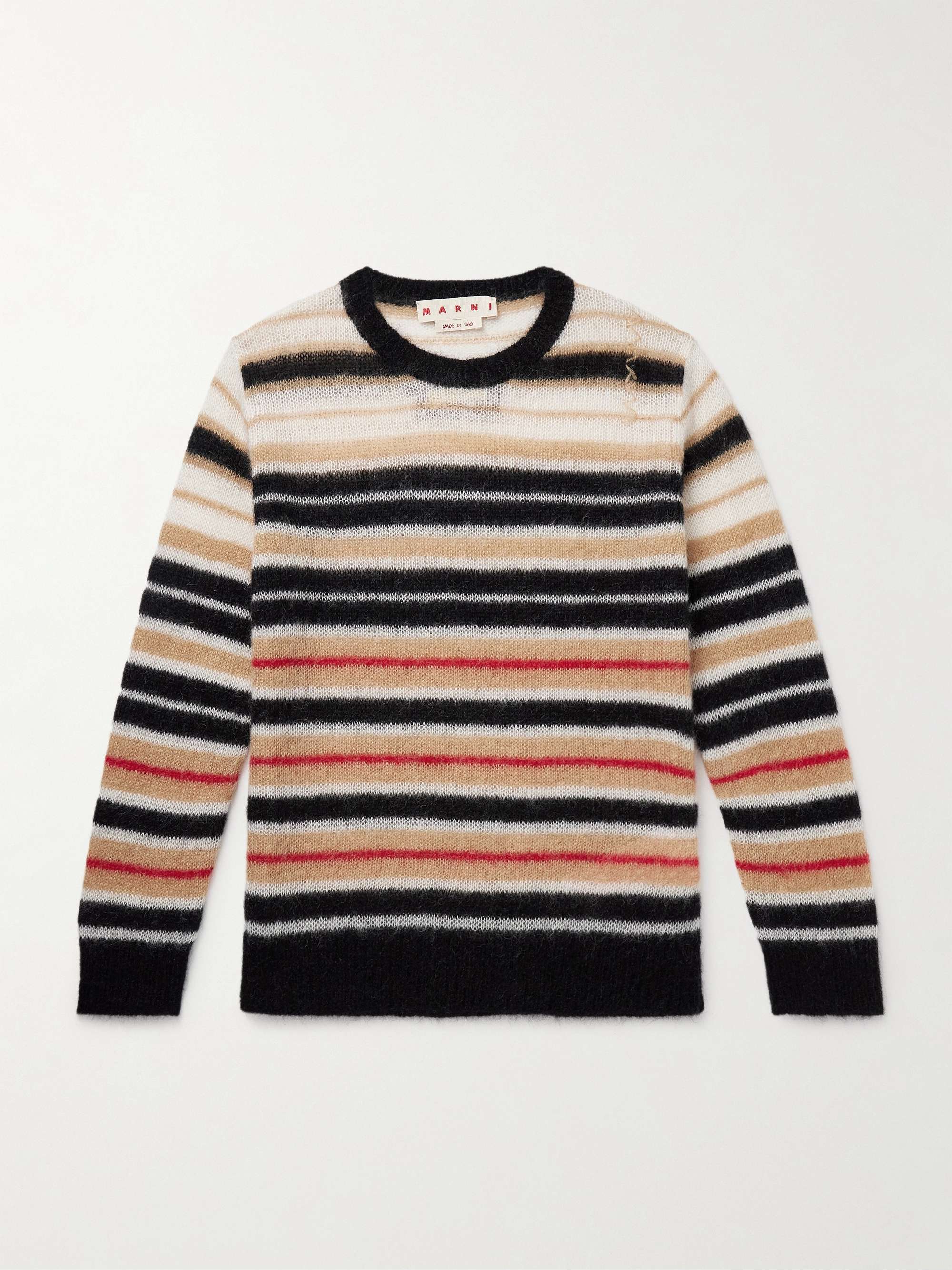 Logo-Embroidered Striped Brushed Mohair-Blend Sweater view