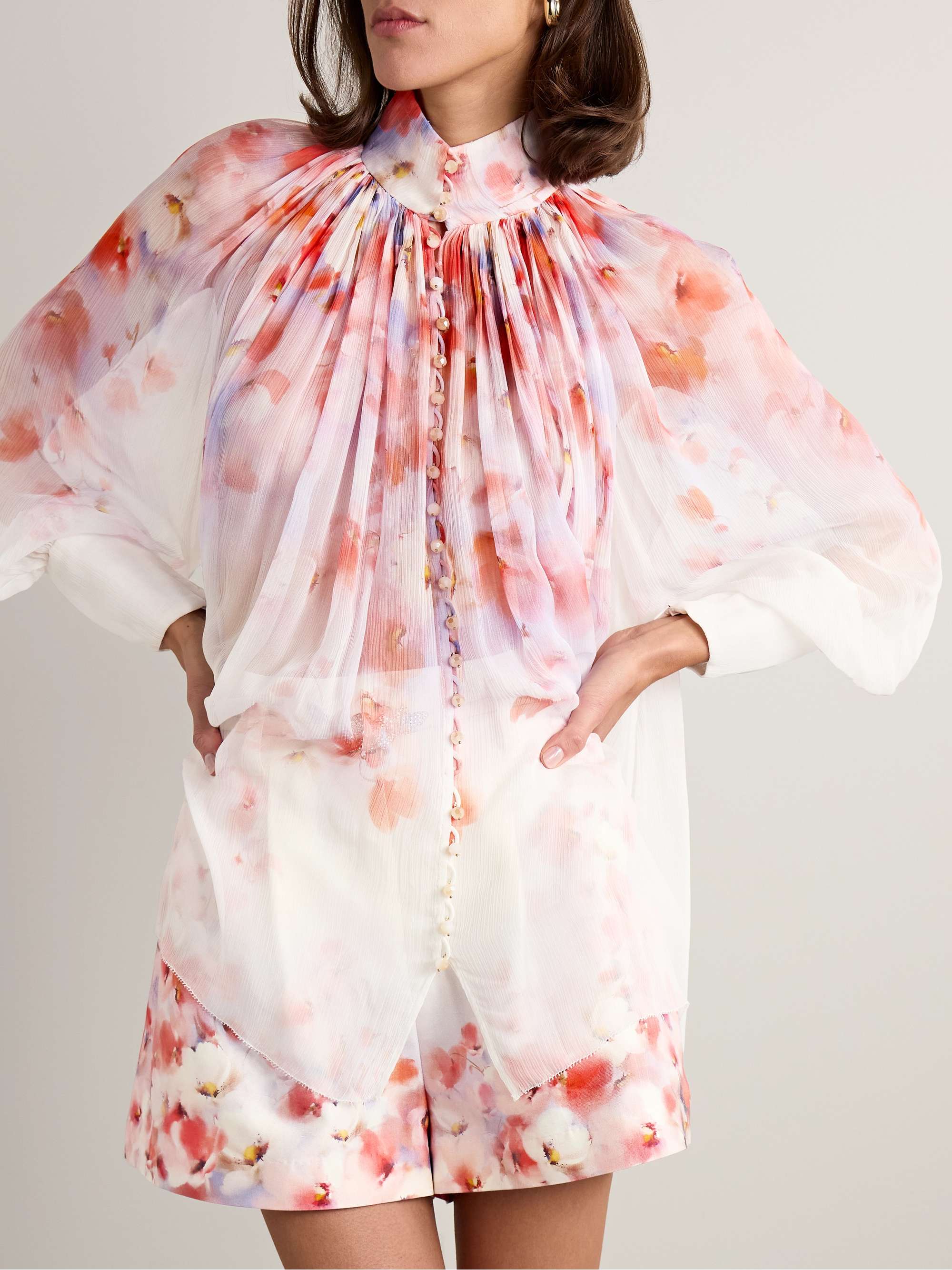 Crush pleated floral-print crepon blouse view