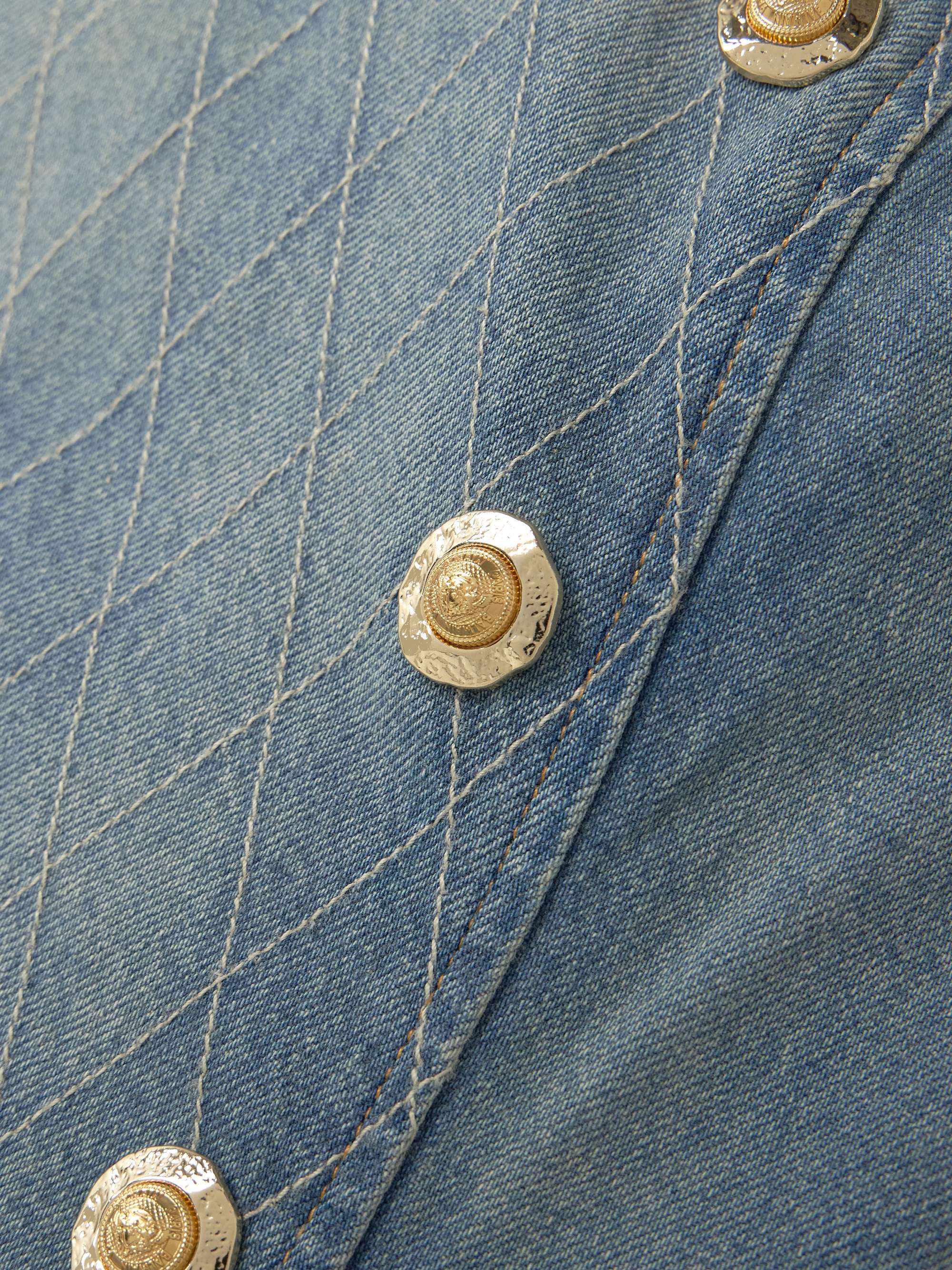 Button-embellished embroidered denim mini dress view