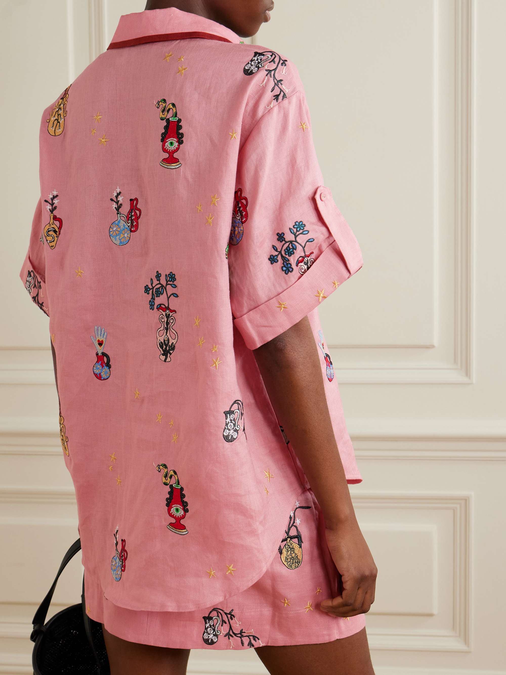 + Nadia Hernandez Timmy oversized embroidered printed linen shirt view