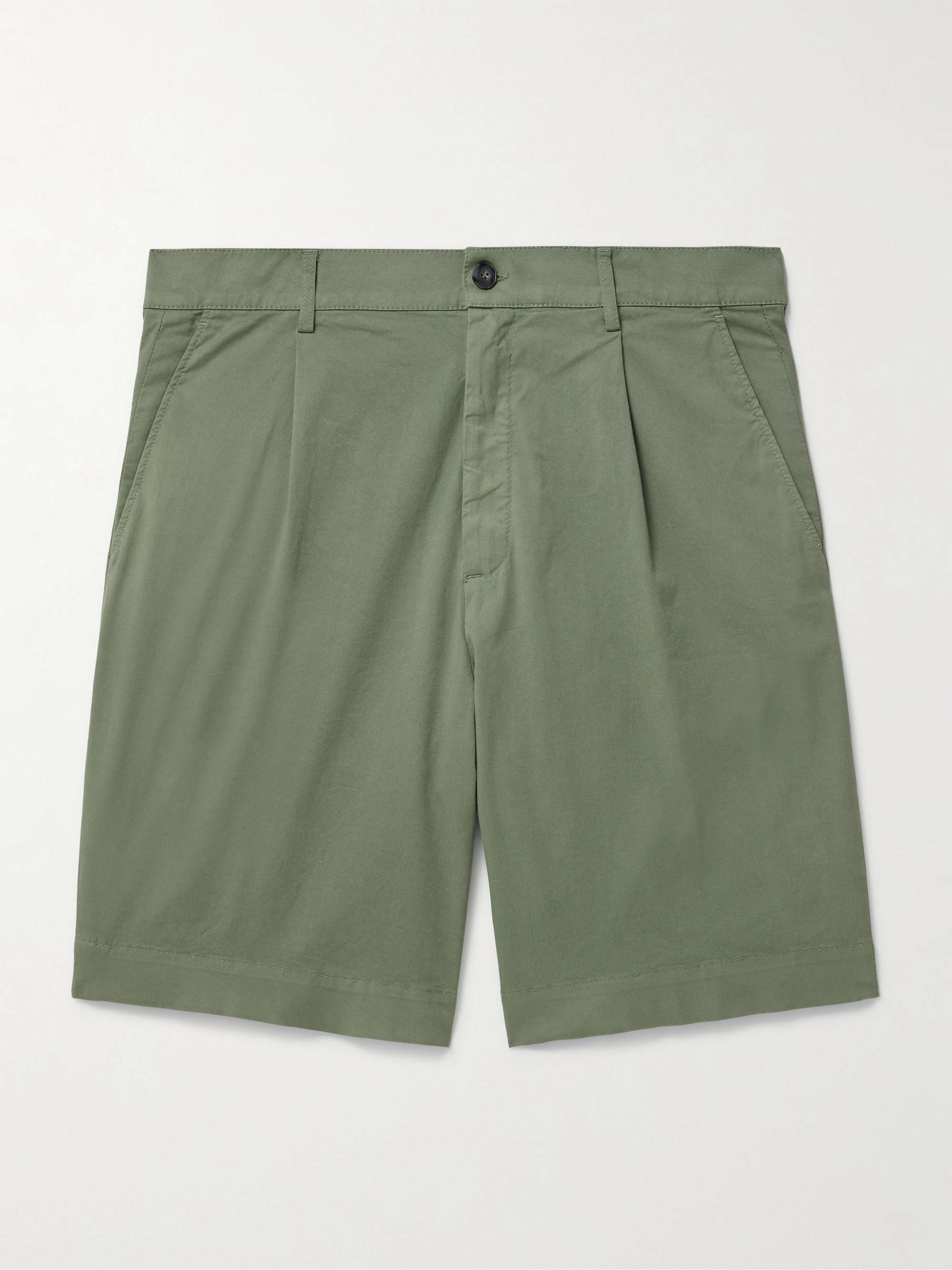 Slim-Fit Straight-Leg Pleated Stretch-Cotton Shorts view