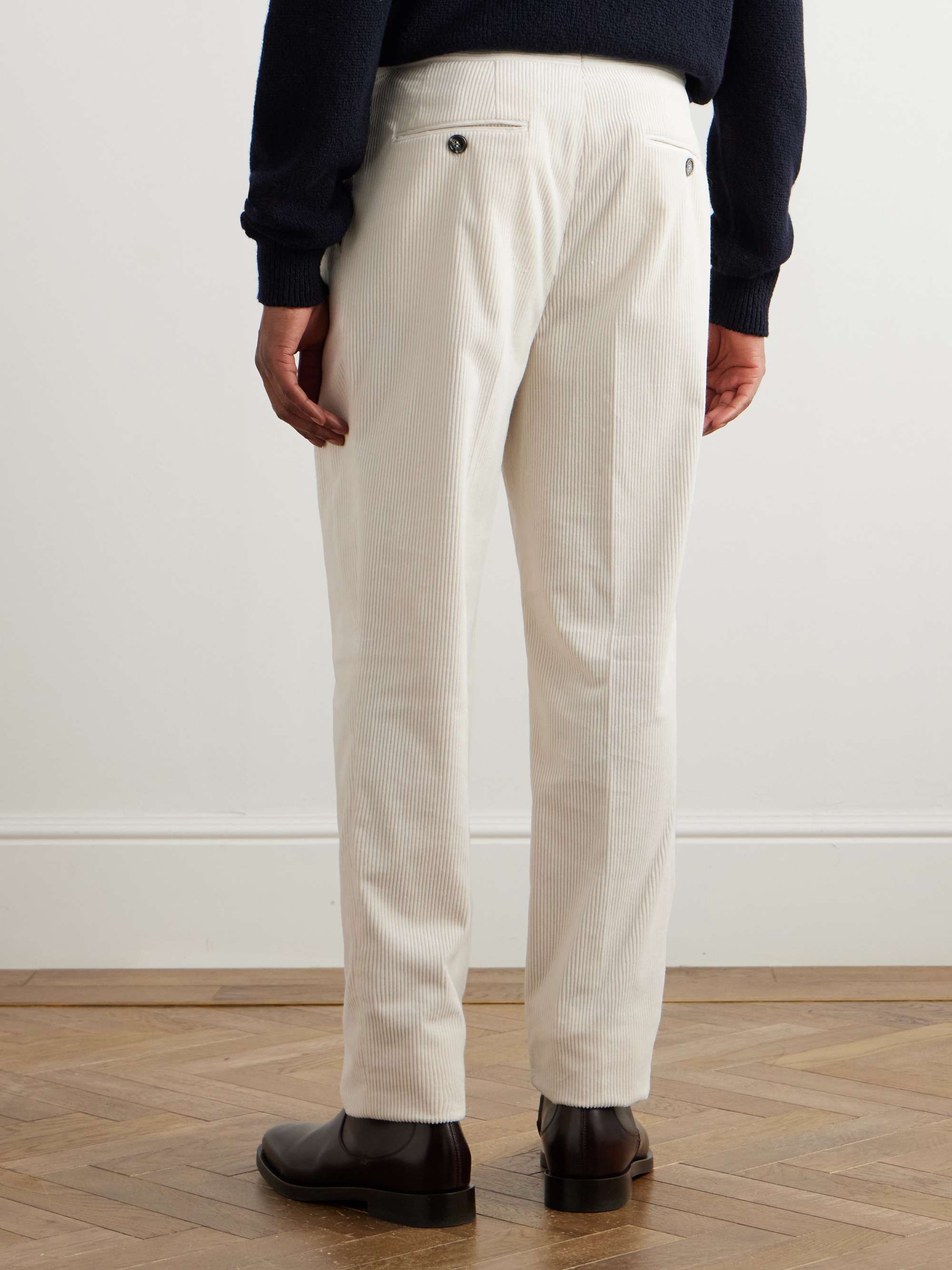 Straight-Leg Pleated Cotton-Blend Corduroy Trousers view