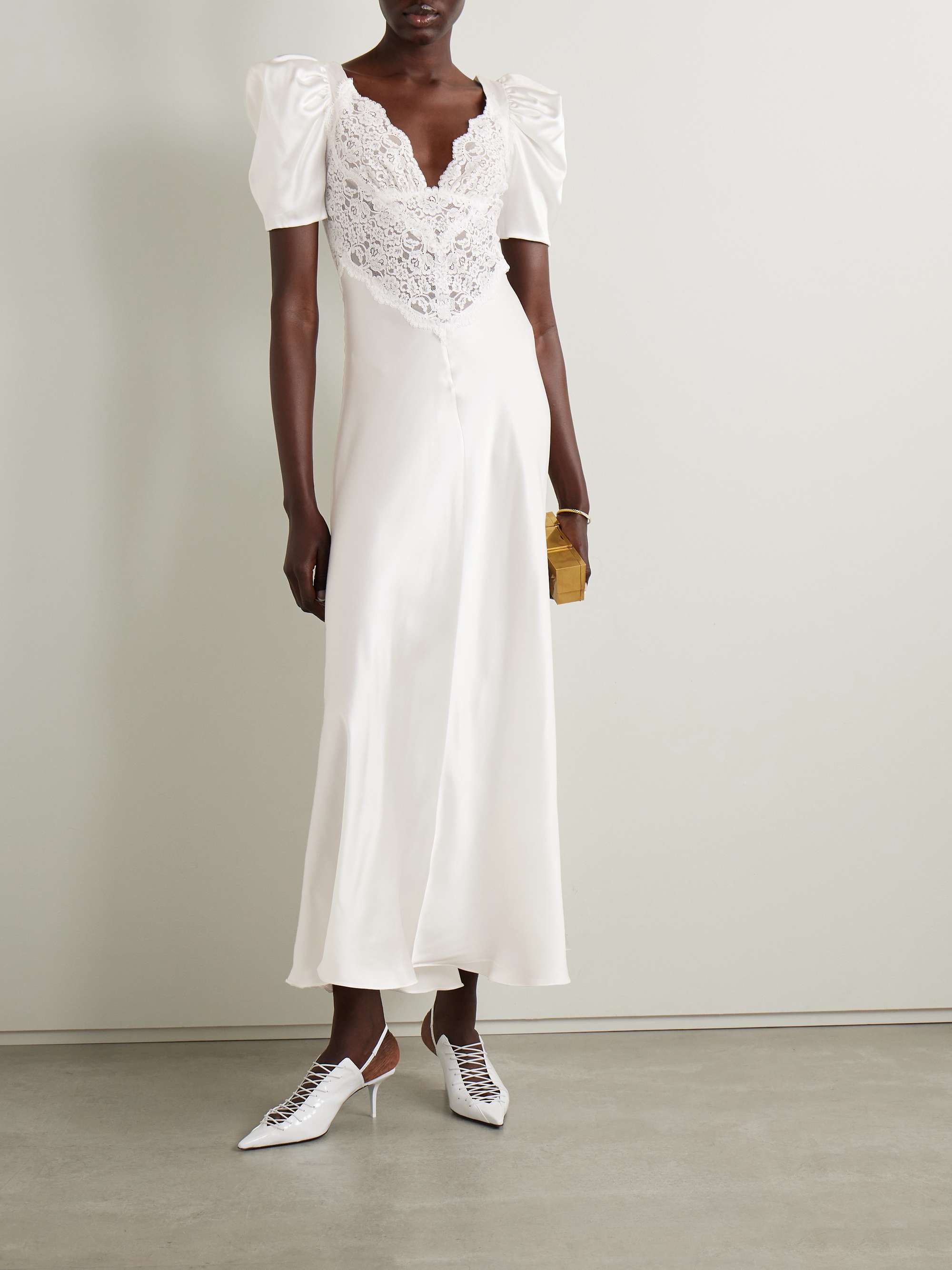 Lace-trimmed silk-satin gown view
