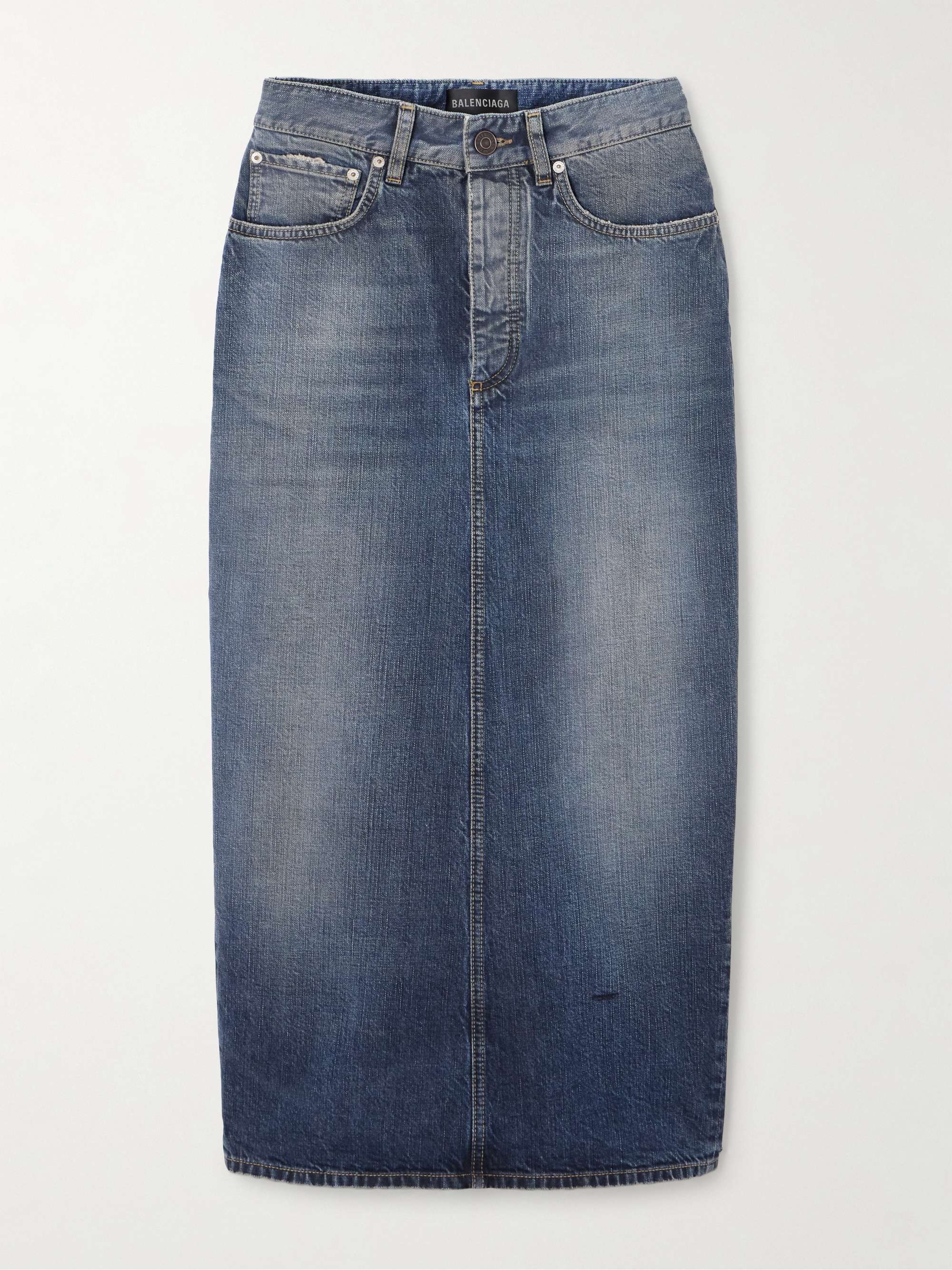 Distressed denim midi skirt view