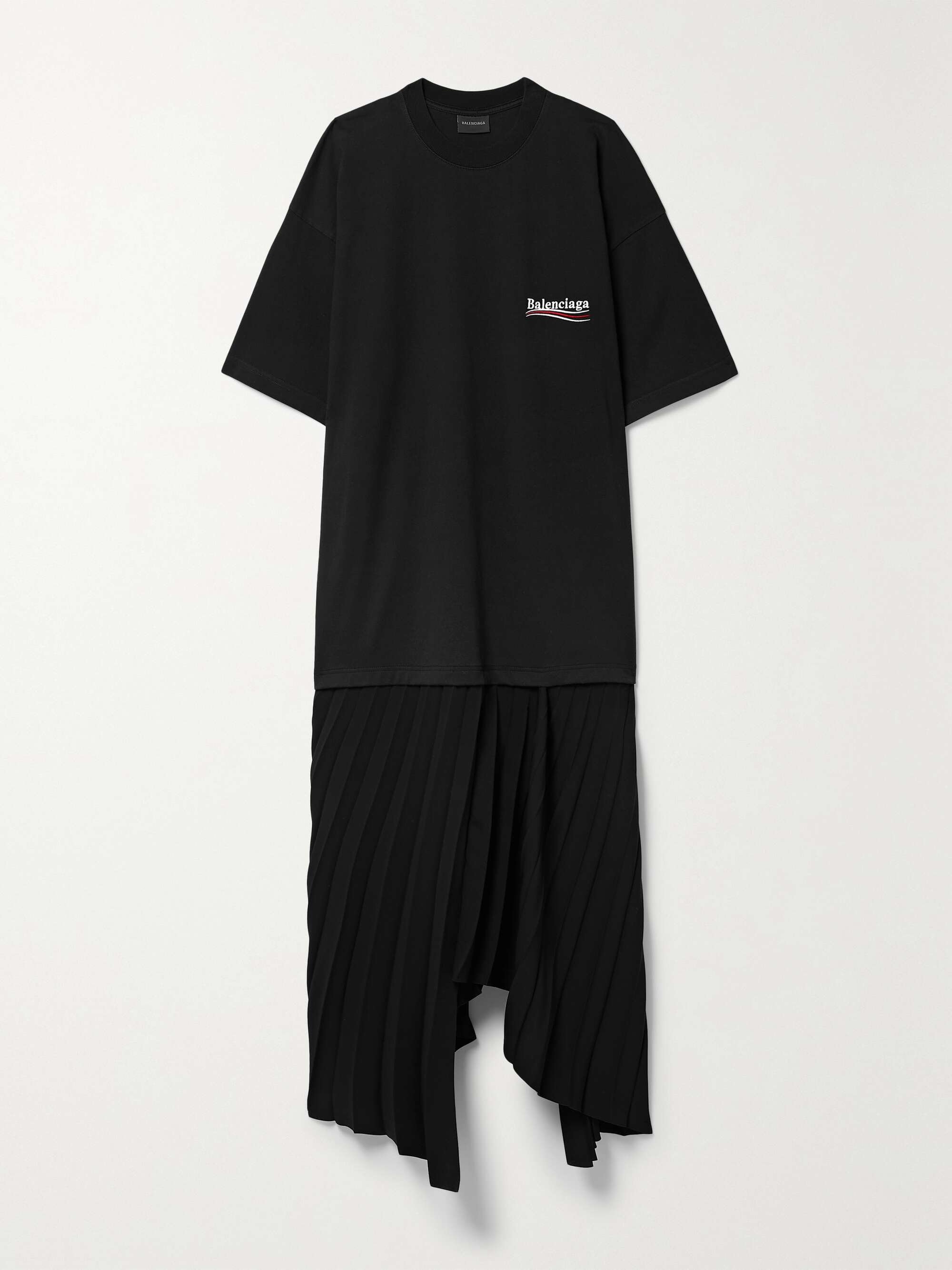 Embroidered cotton-jersey and pleated crepe midi dress view