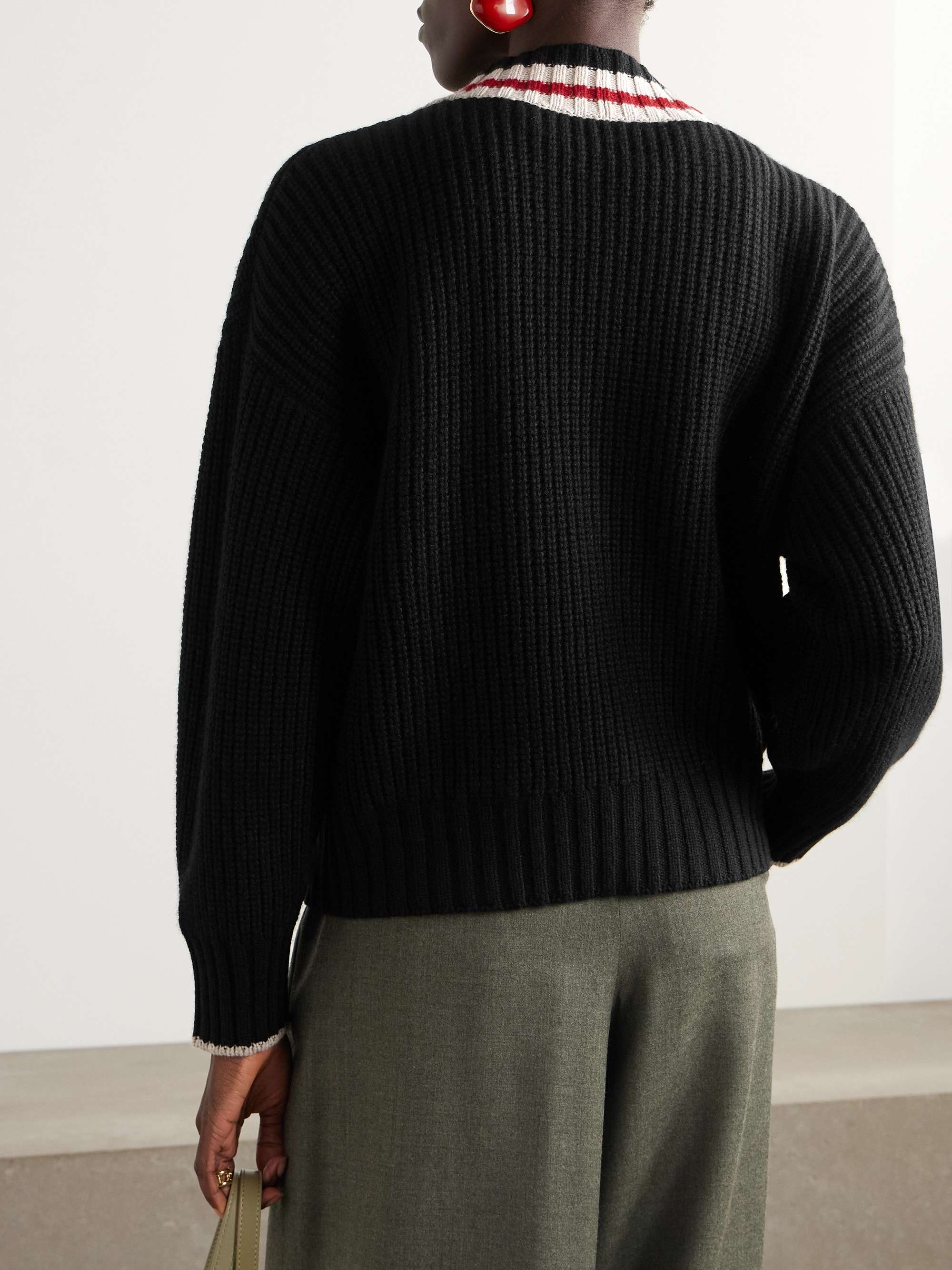 Ribbed striped cashmere sweater view