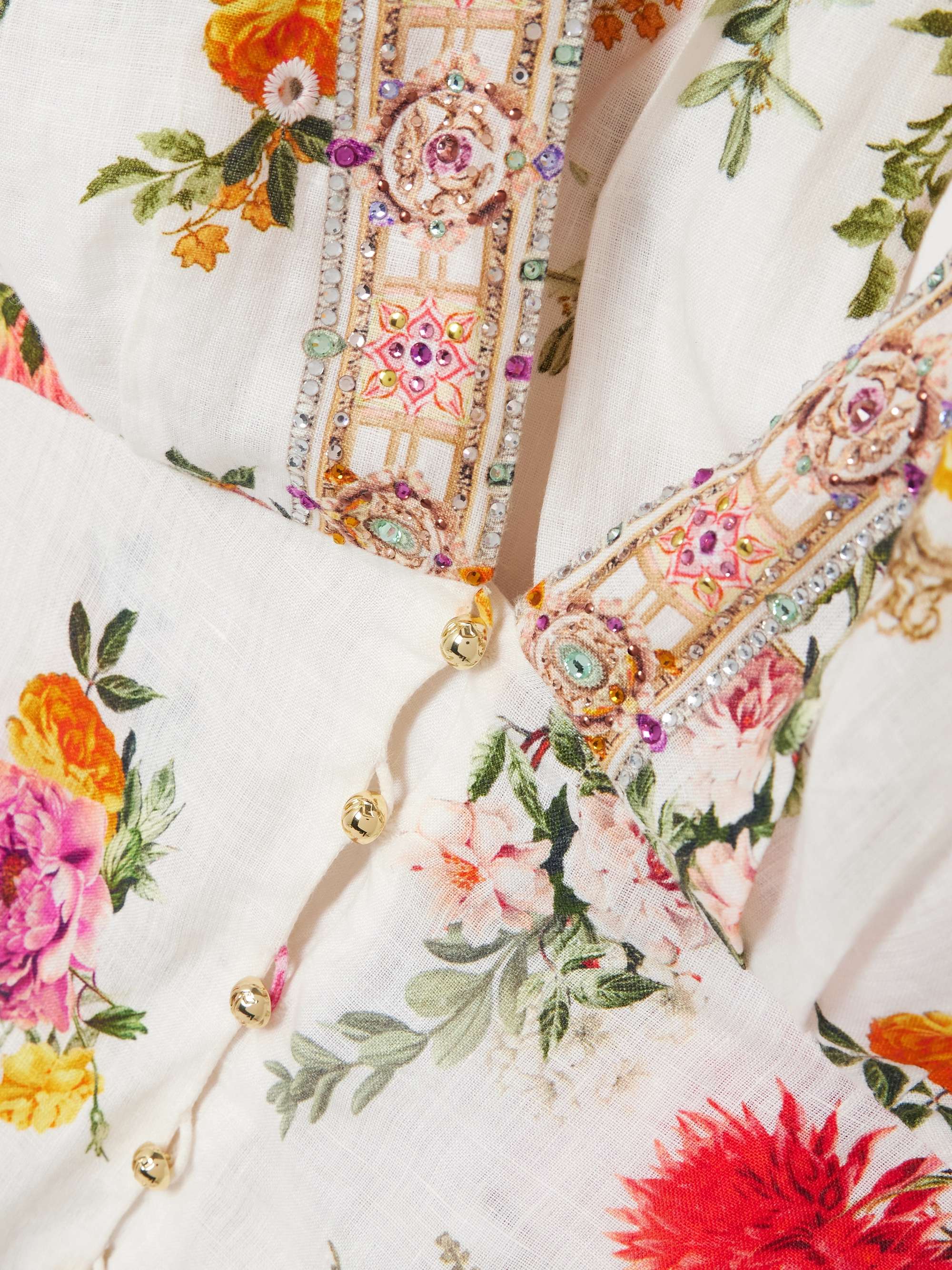 Embellished floral-print broderie anglaise linen halterneck playsuit view