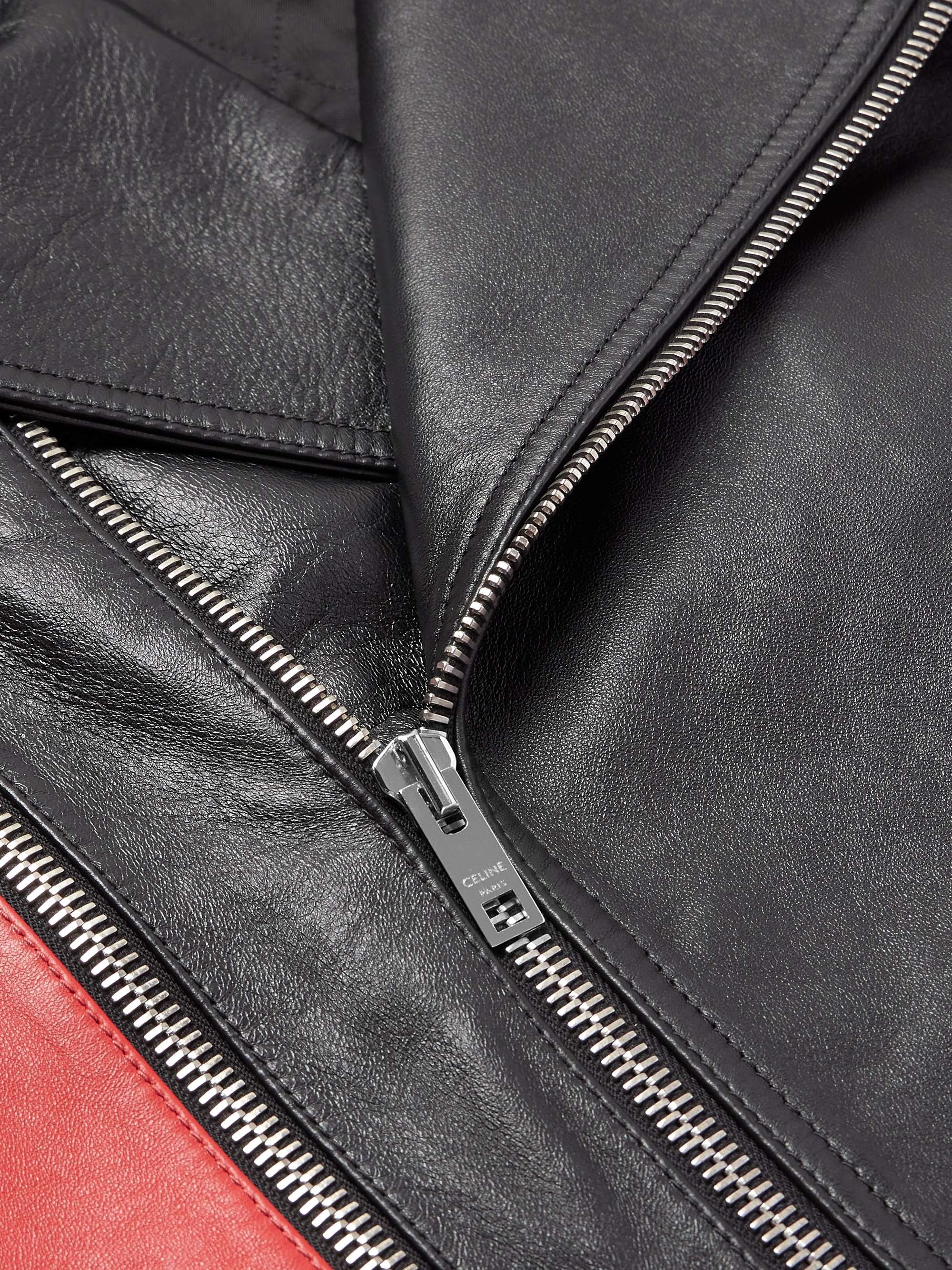 Color-Block Studded Leather Biker Jacket view