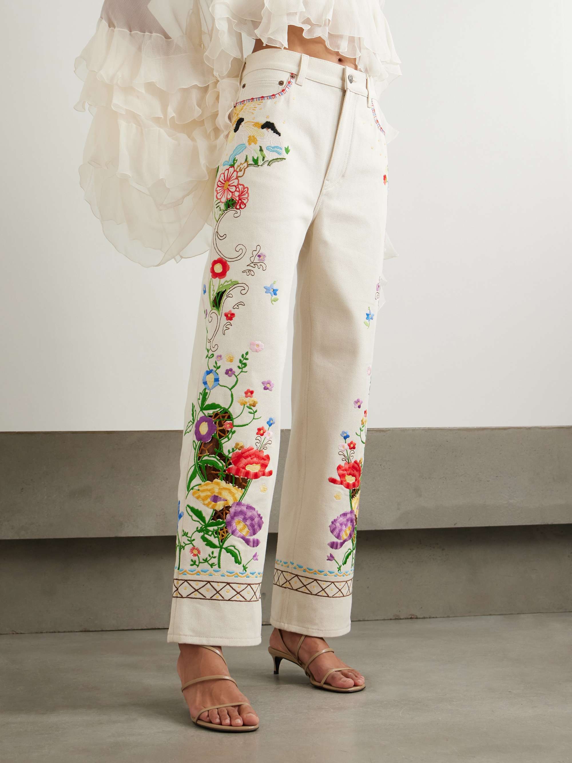 Embroidered high-rise straight-leg jeans view