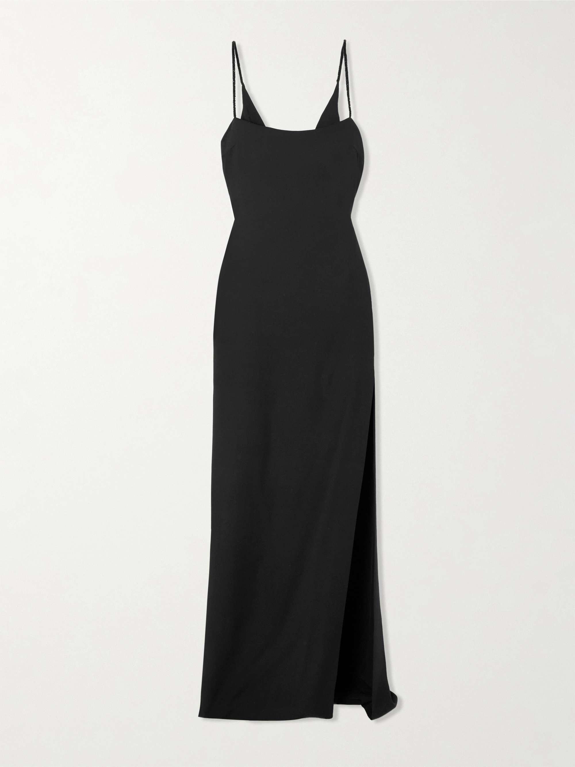 Draped open-back embellished cady gown view
