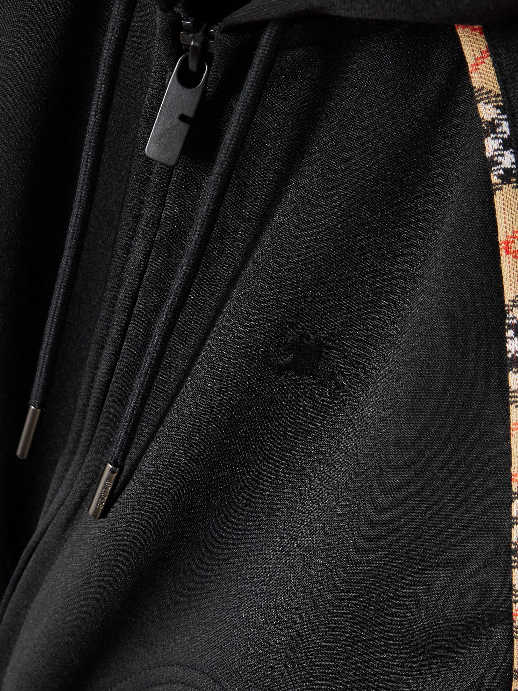 Checked piqué-trimmed jersey hooded track jacket view