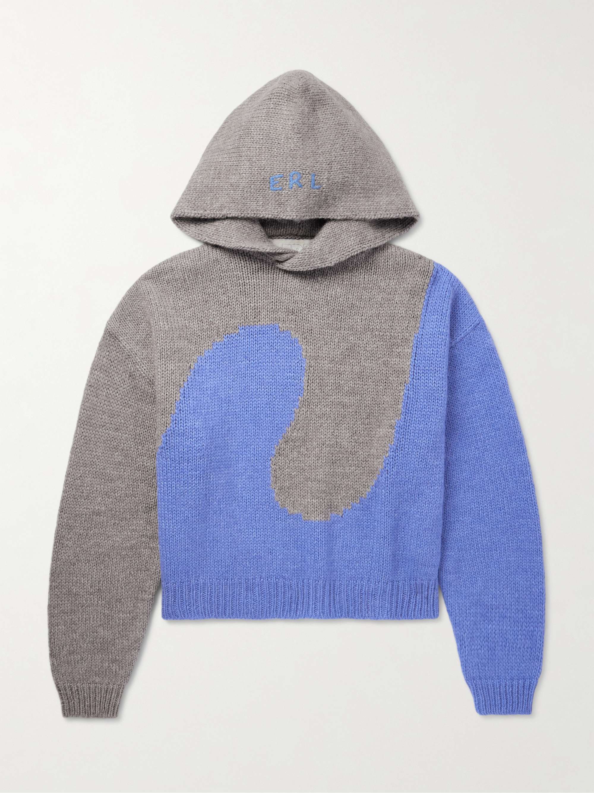 Swirl Cropped Logo-Embroidered Two-Tone Intarsia-Knit Hoodie view