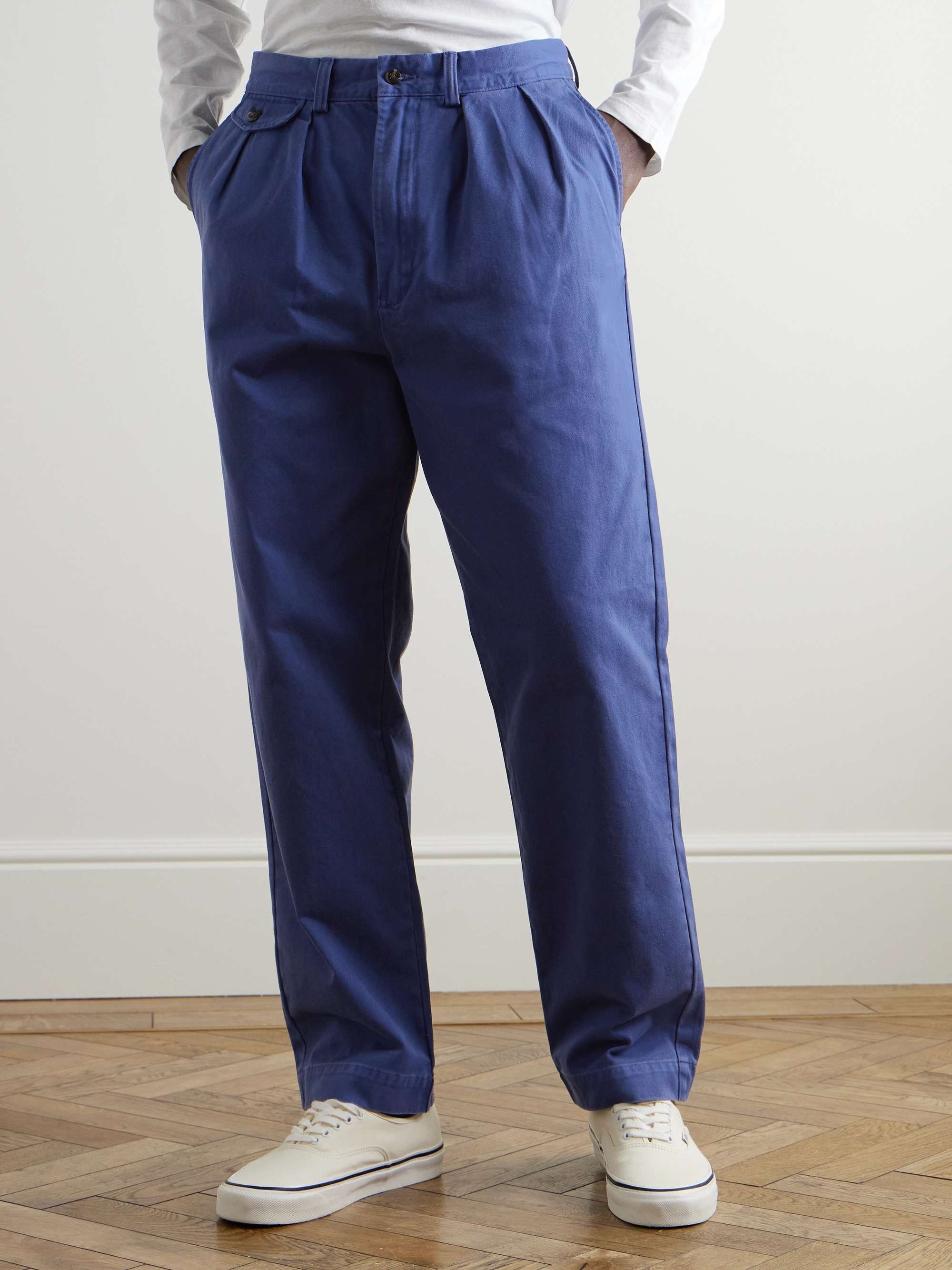 Whitman Straight-Leg Pleated Cotton-Twill Trousers view