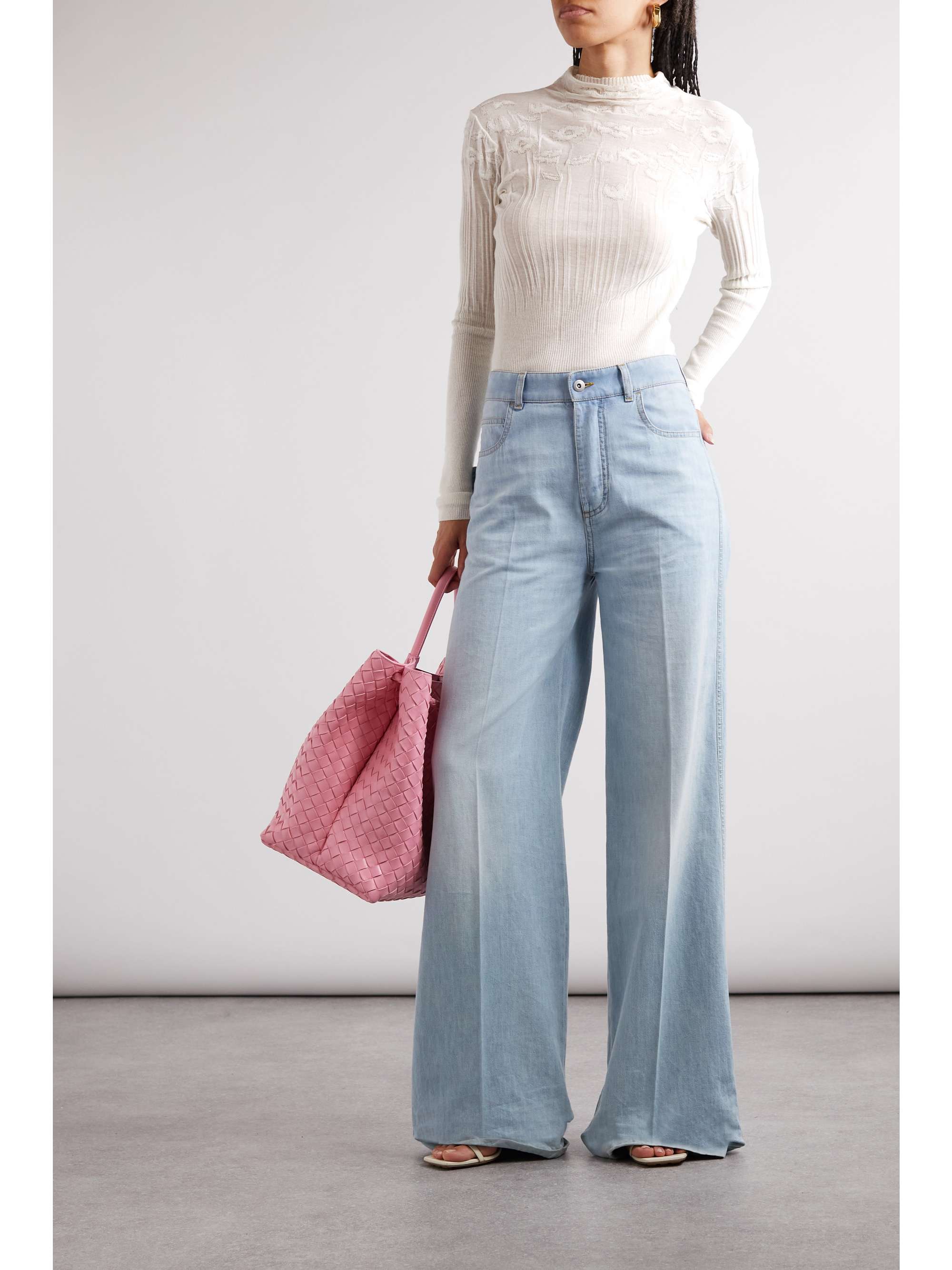 Ribbed pointelle-knit cotton-blend sweater view