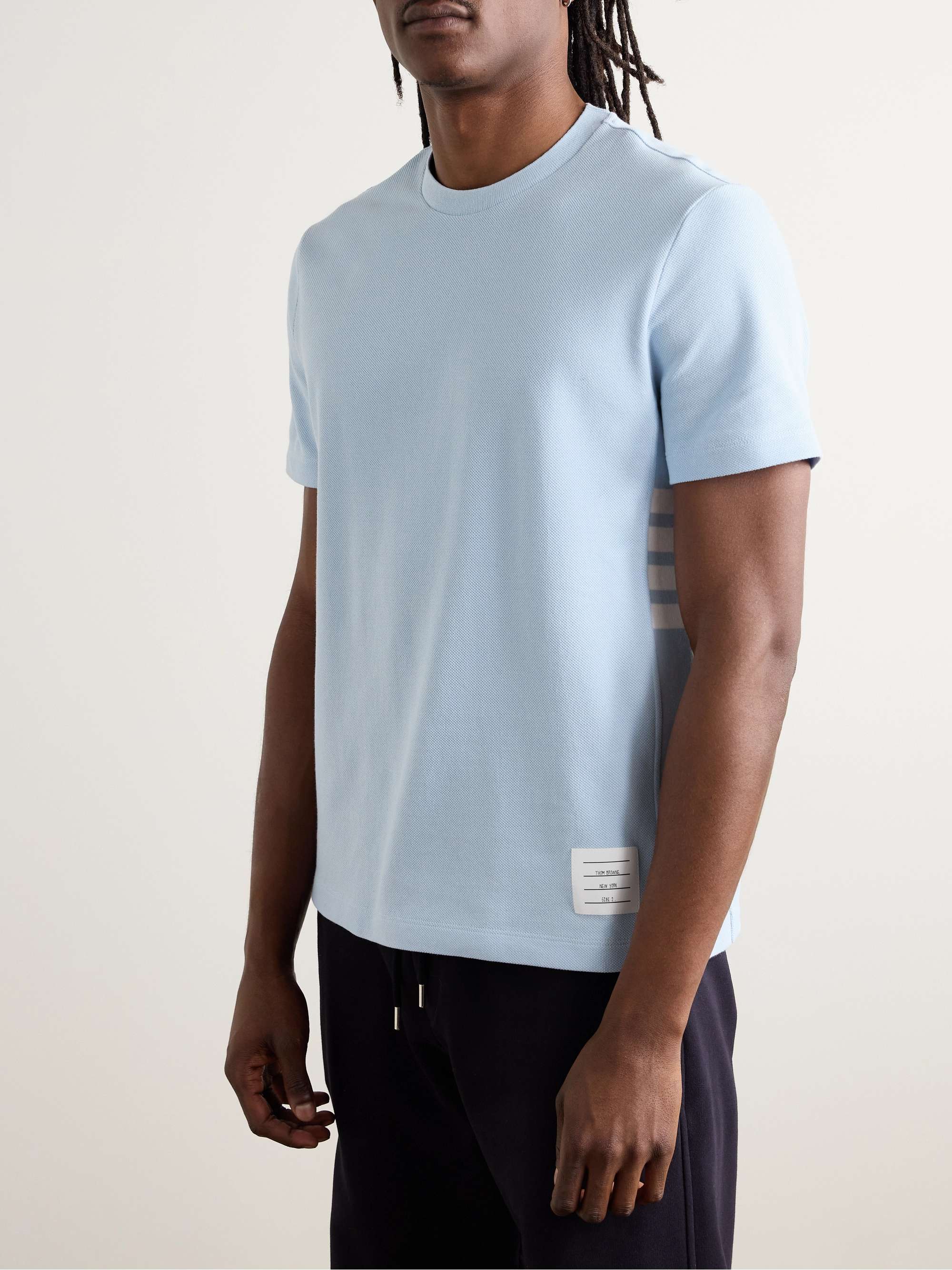 Logo-Appliquéd Striped Cotton-Piqué T-Shirt view