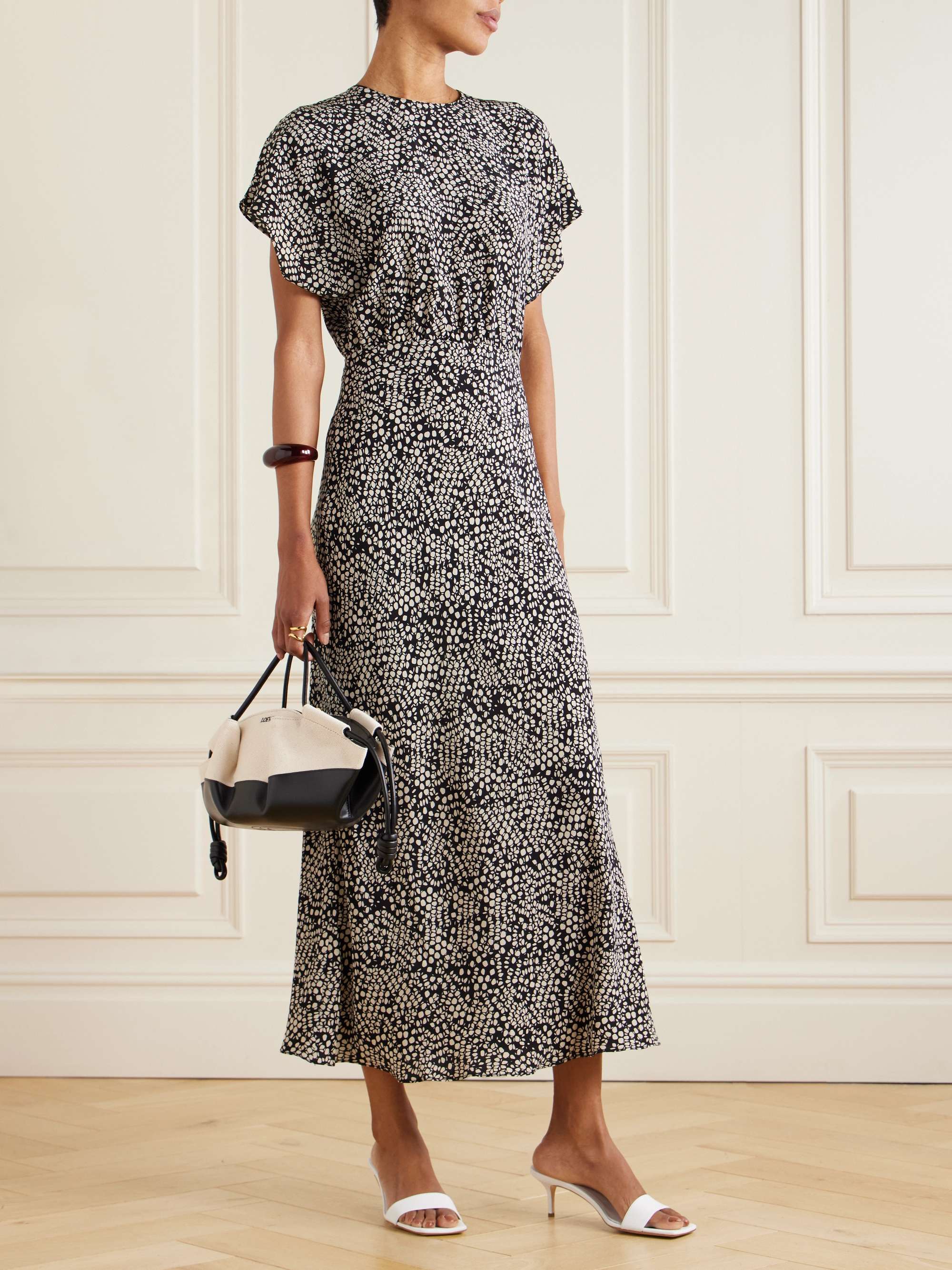 Gathered printed silk crepe de chine maxi dress view