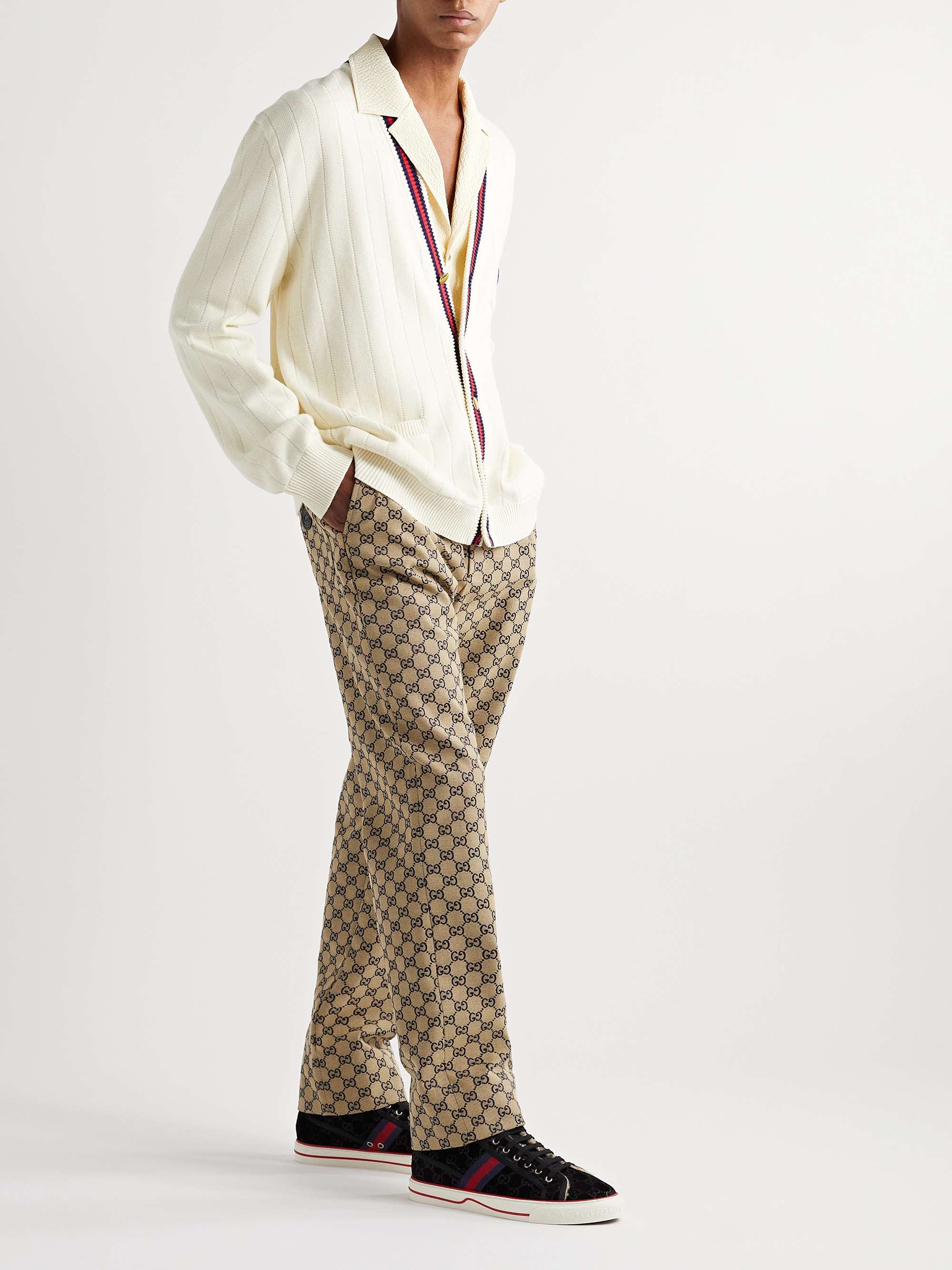 Straight-Leg Logo-Jacquard Cotton-Blend Drawstring Trousers view