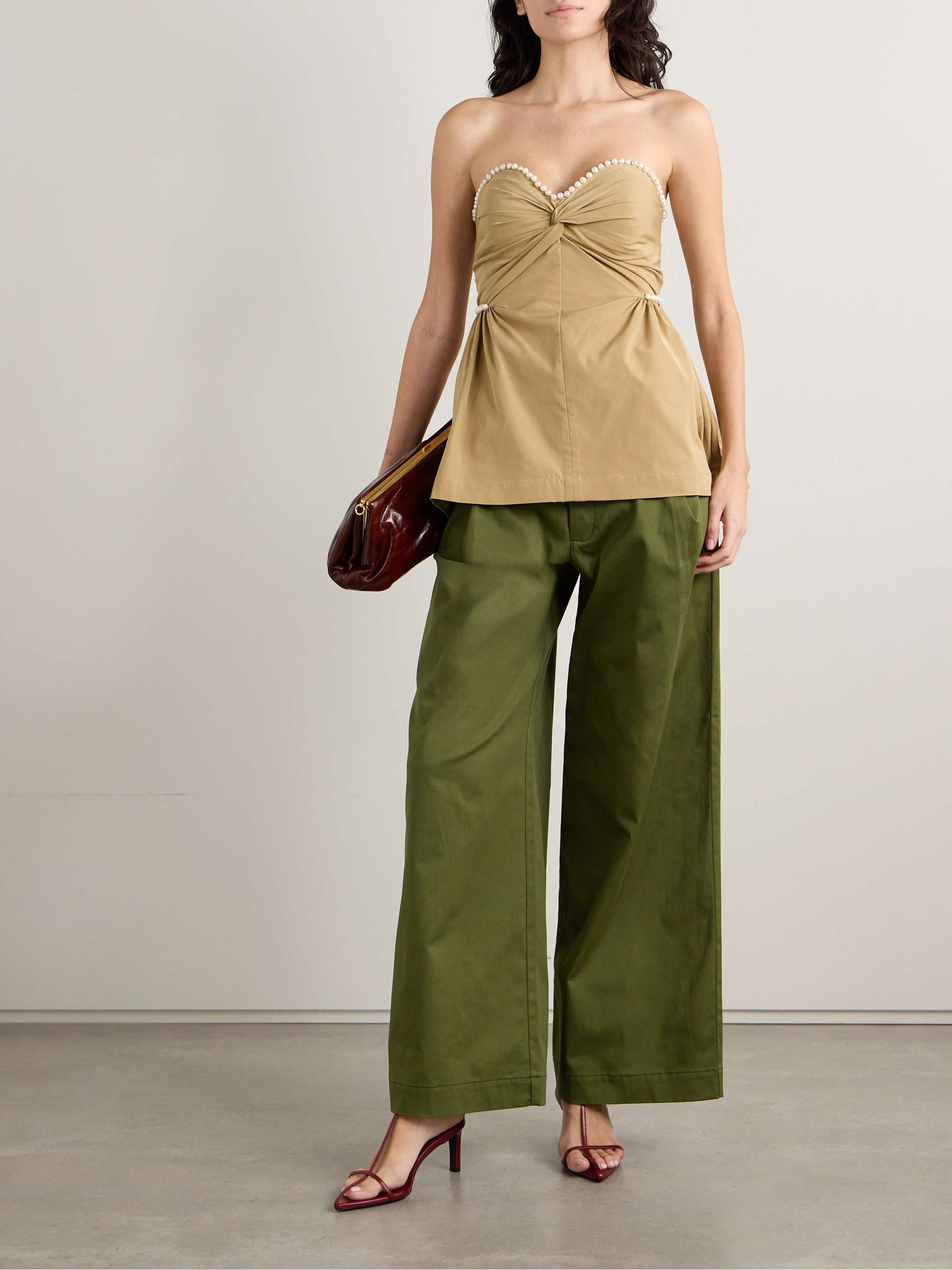 Olympe pleated cotton-blend wide-leg pants view