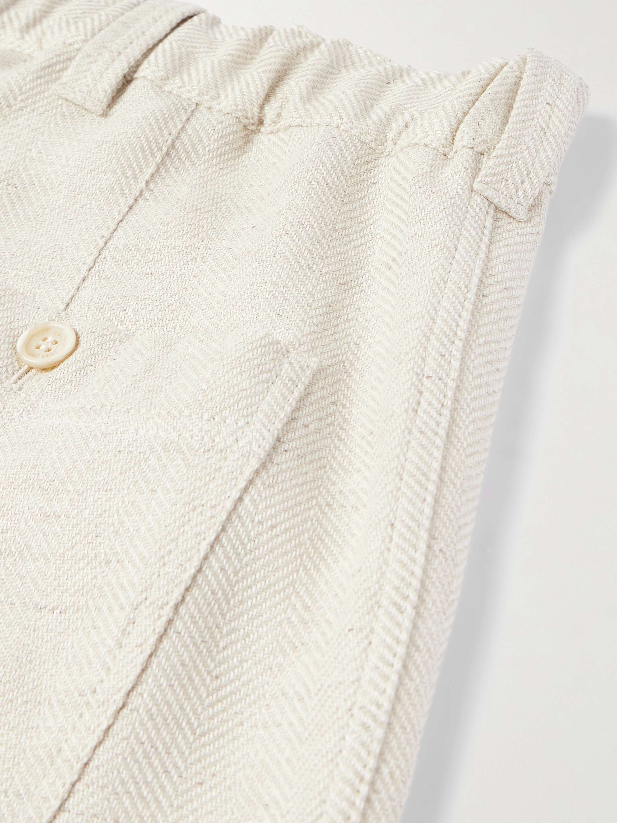 Straight-Leg Herringbone Linen, Silk, Wool and Cotton-Blend Trousers view
