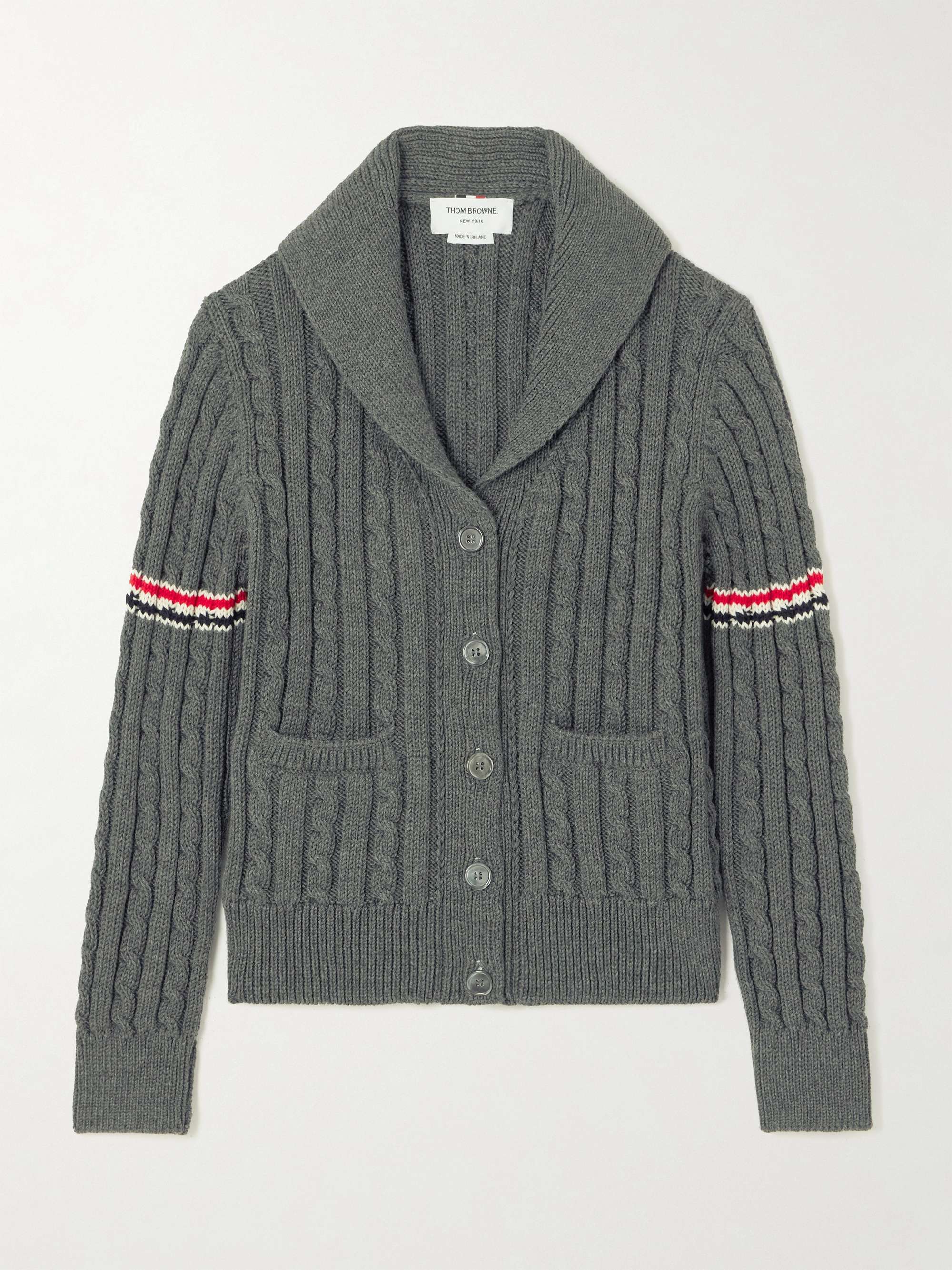 Striped cable-knit wool cardigan view