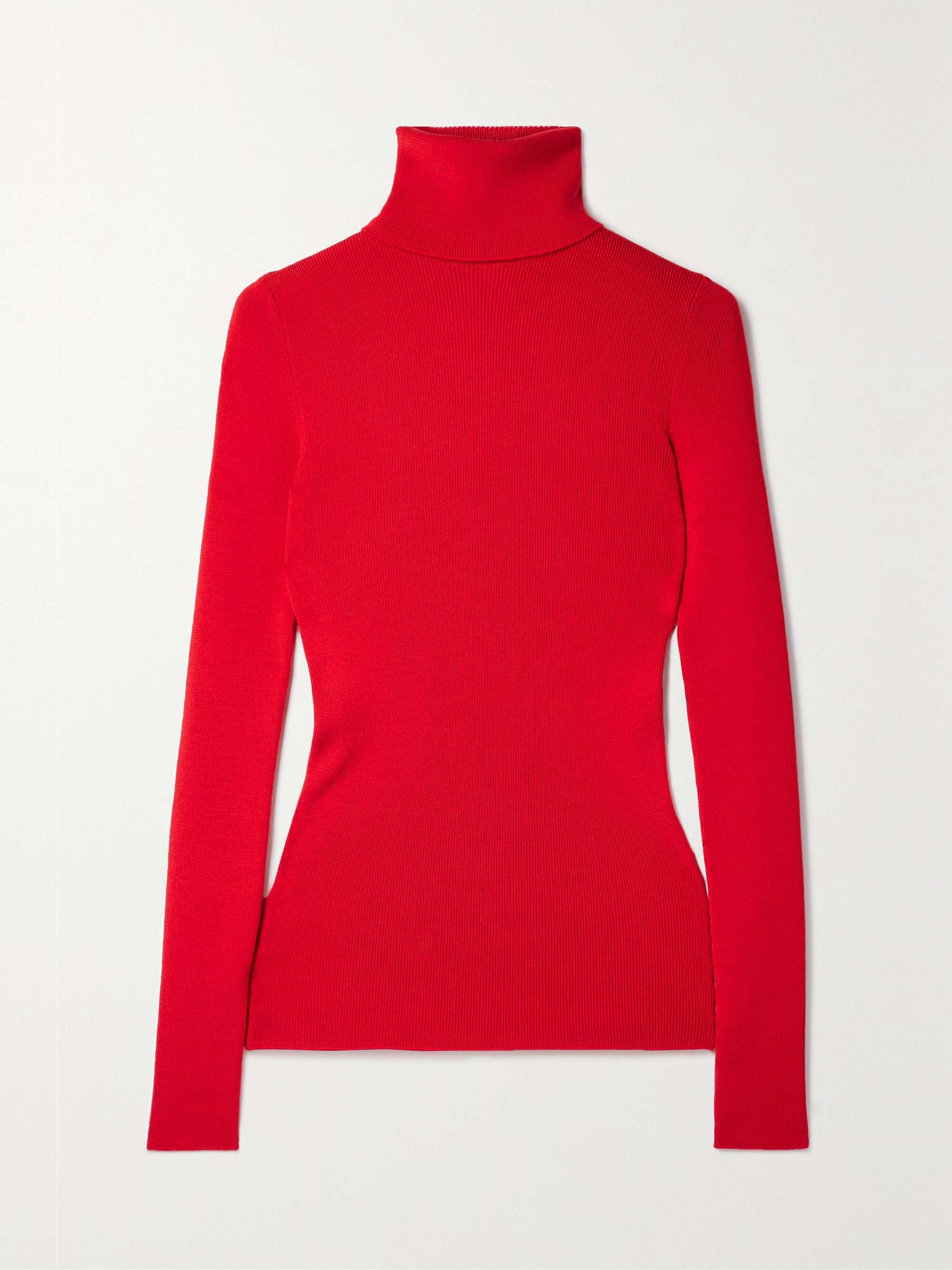 Appliquéd ribbed wool-blend turtleneck sweater view