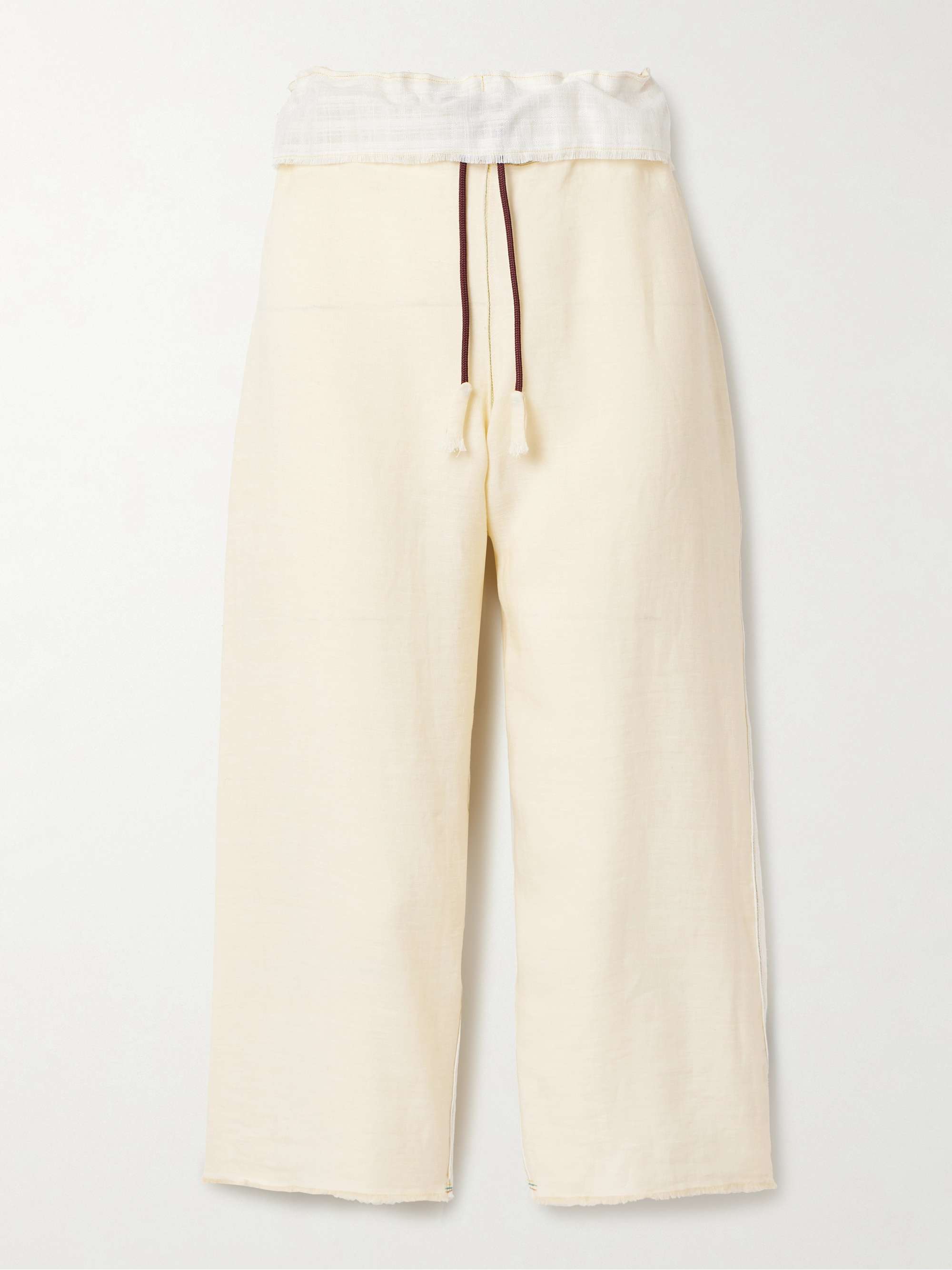 Cropped paneled appliquéd linen wide-leg pants view