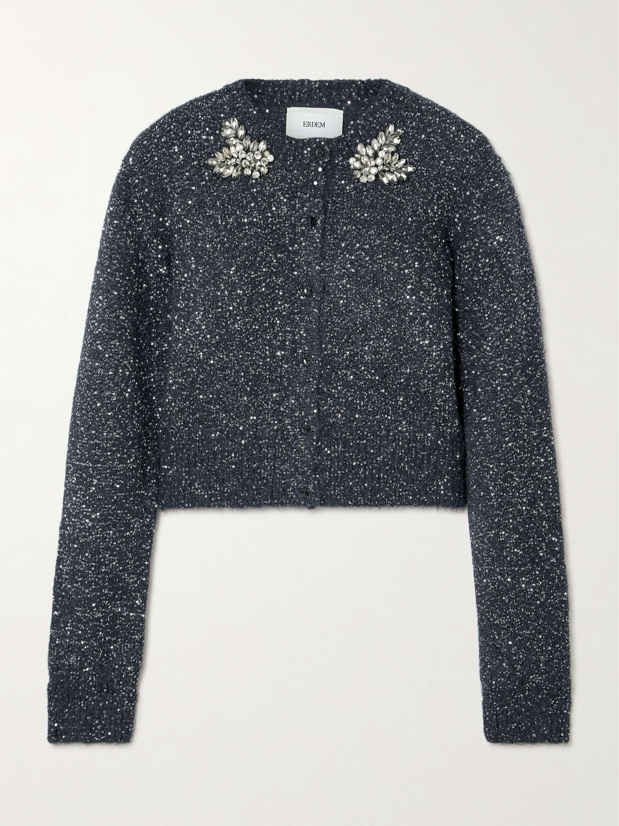 Cropped embellished sequined alpaca-blend cardigan view