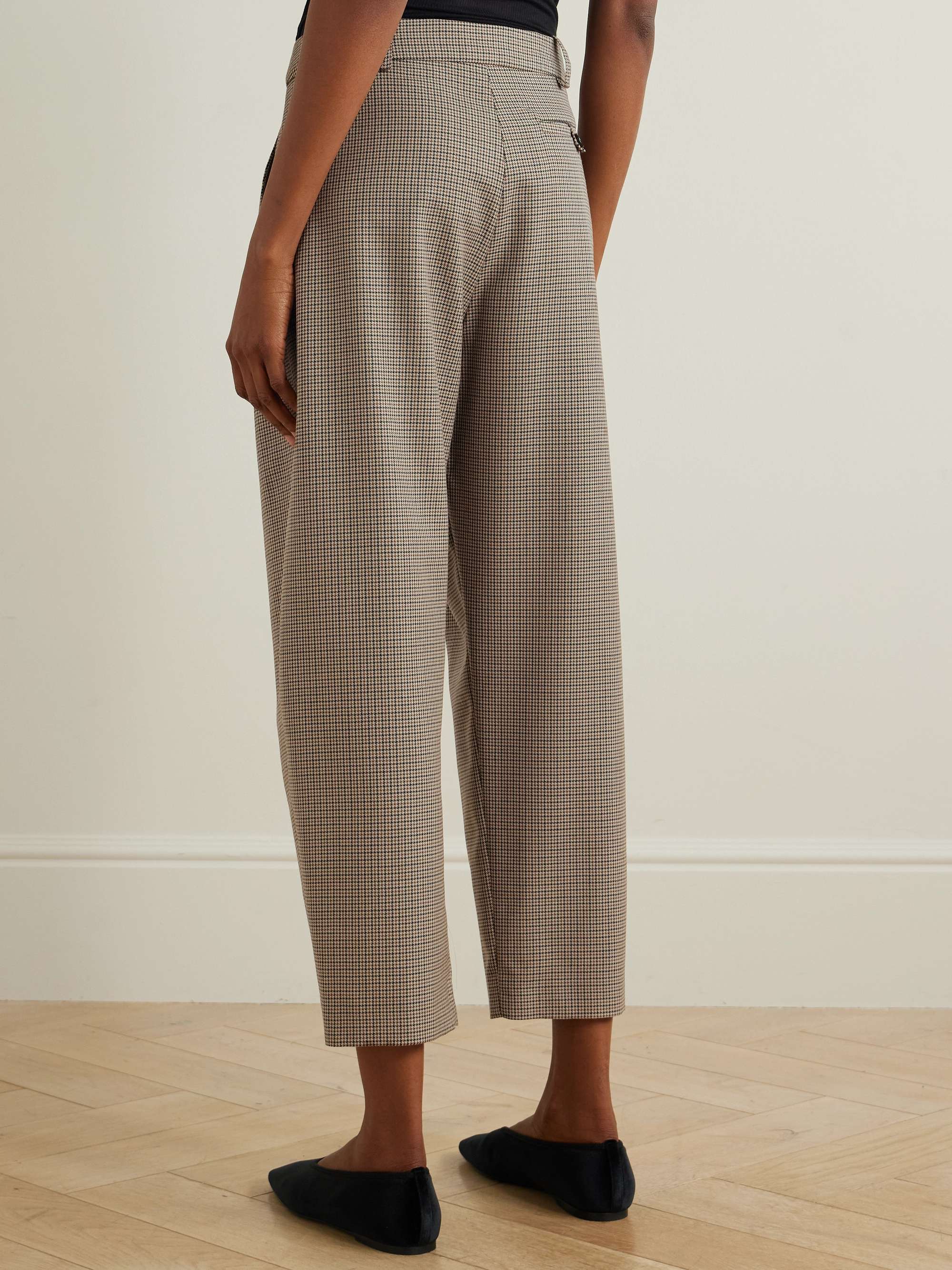 Pleated houndstooth wool tapered pants view