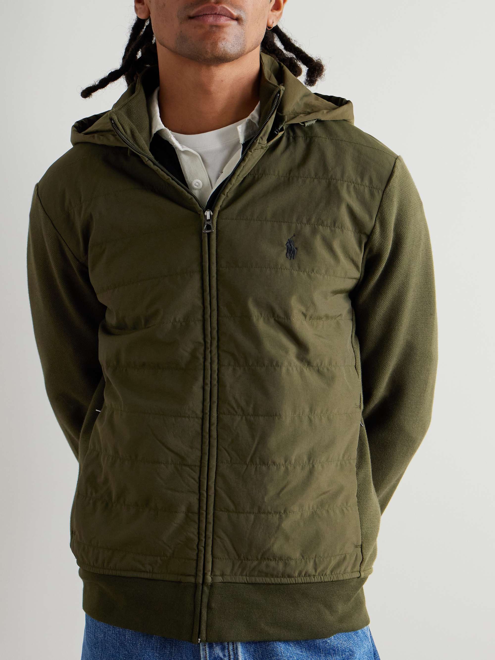 Quilted Shell and Cotton-Blend Piqué Hooded Jacket view