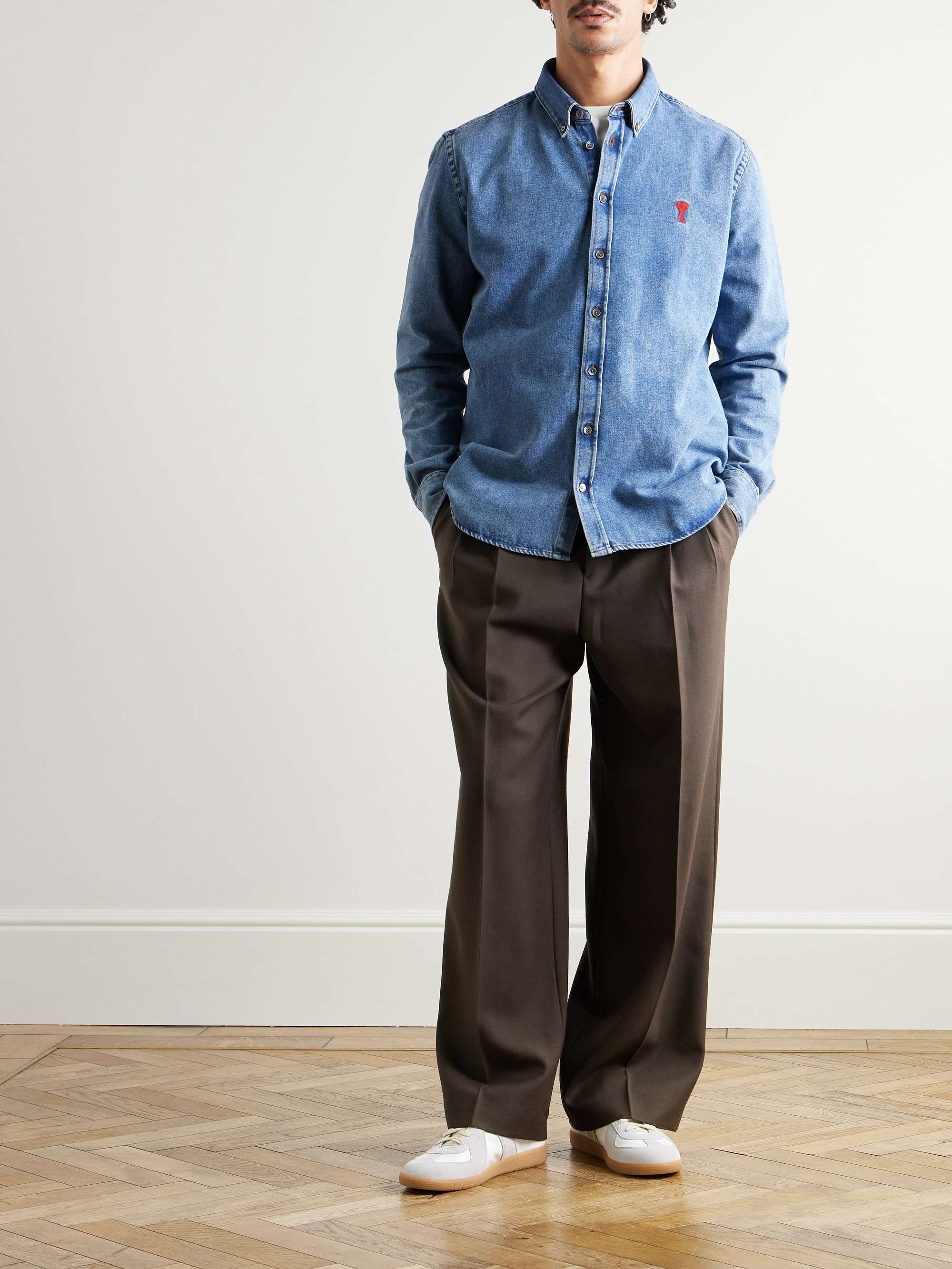 Logo-Embroidered Button-Down Collar Denim Shirt view