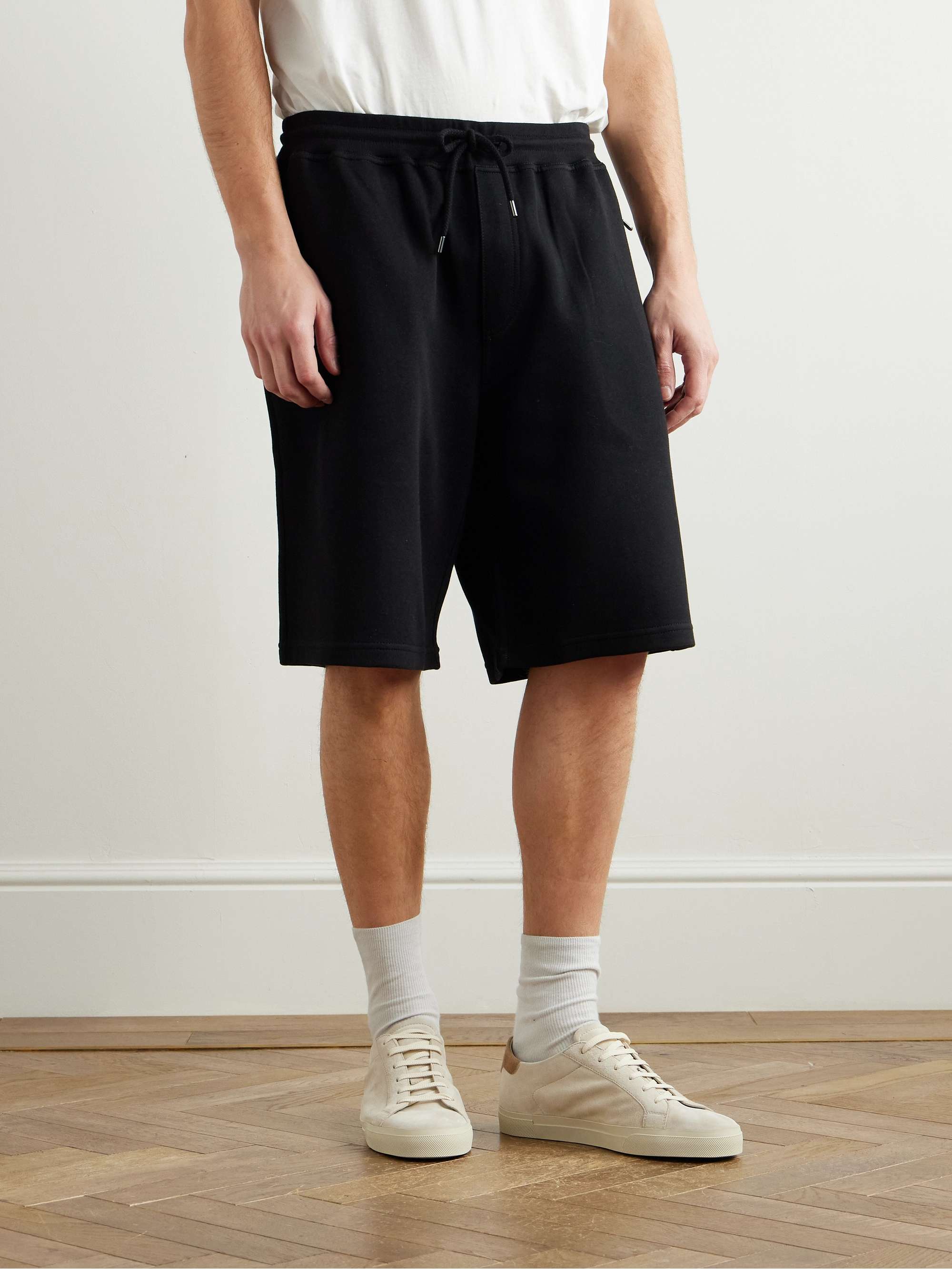 Straight-Leg Cotton-Blend Jersey Drawstring Shorts view