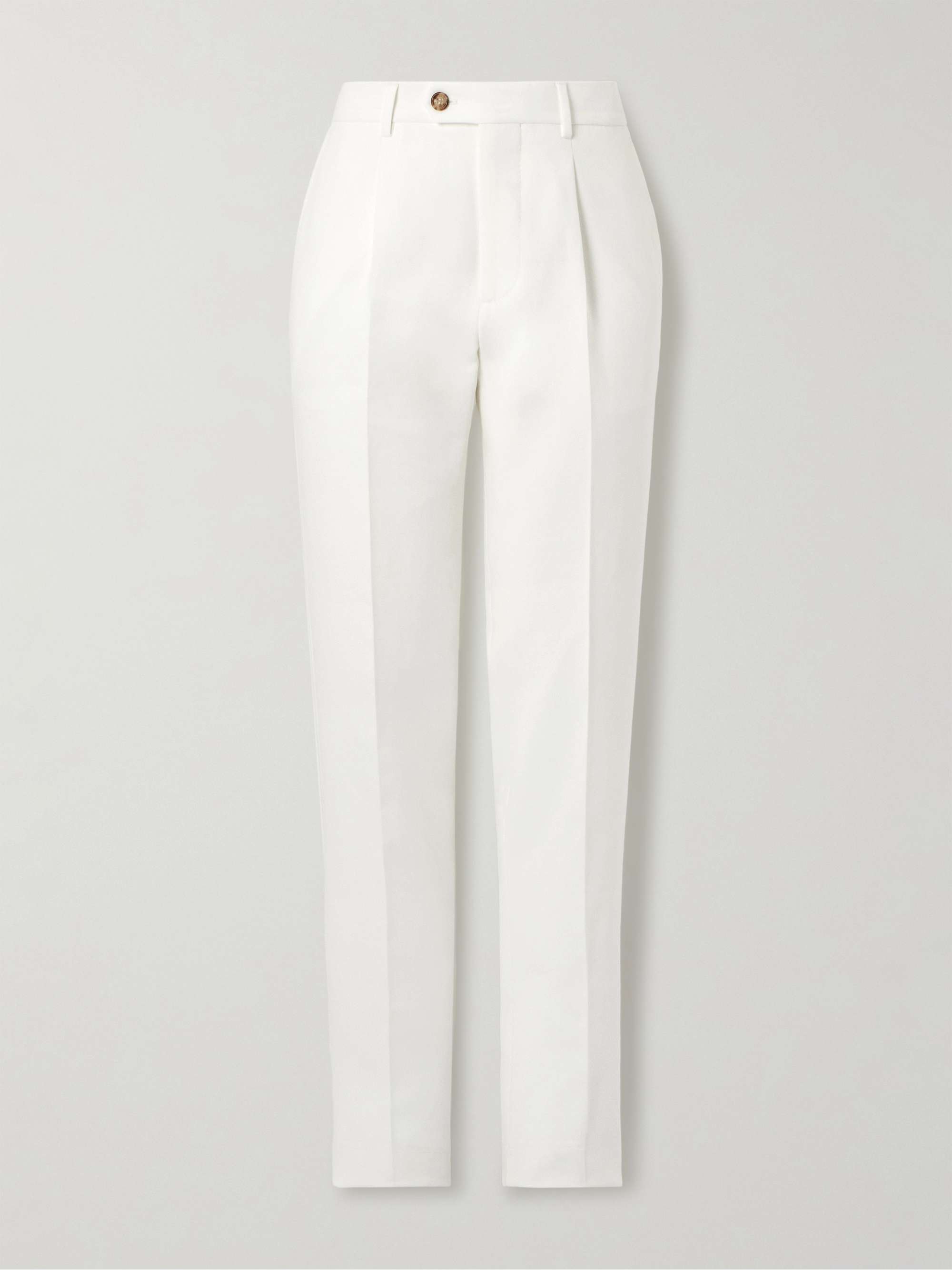 Slim-Fit Pleated Cotton-Twill Suit Trousers view