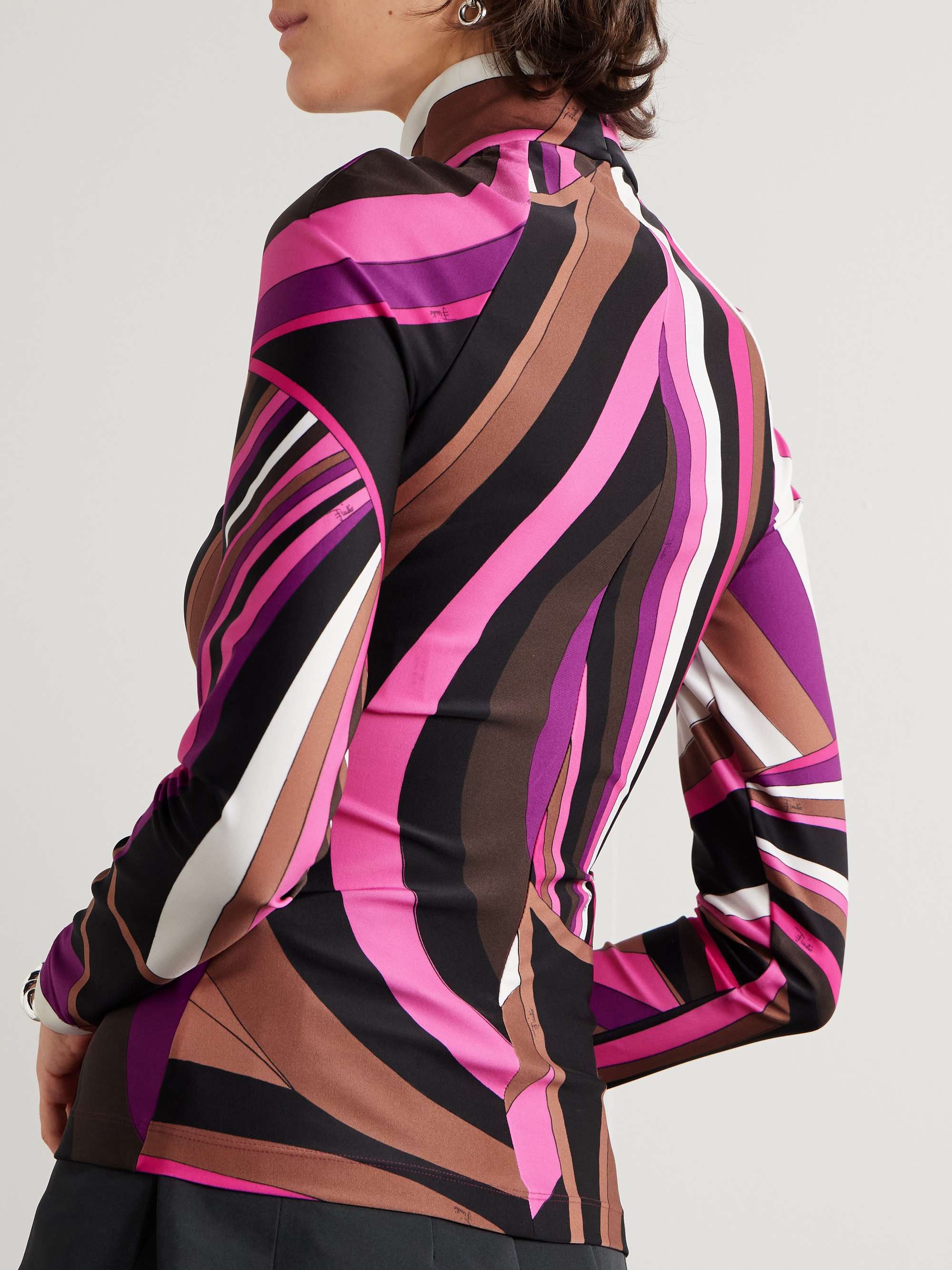 Printed stretch-jersey turtleneck top view
