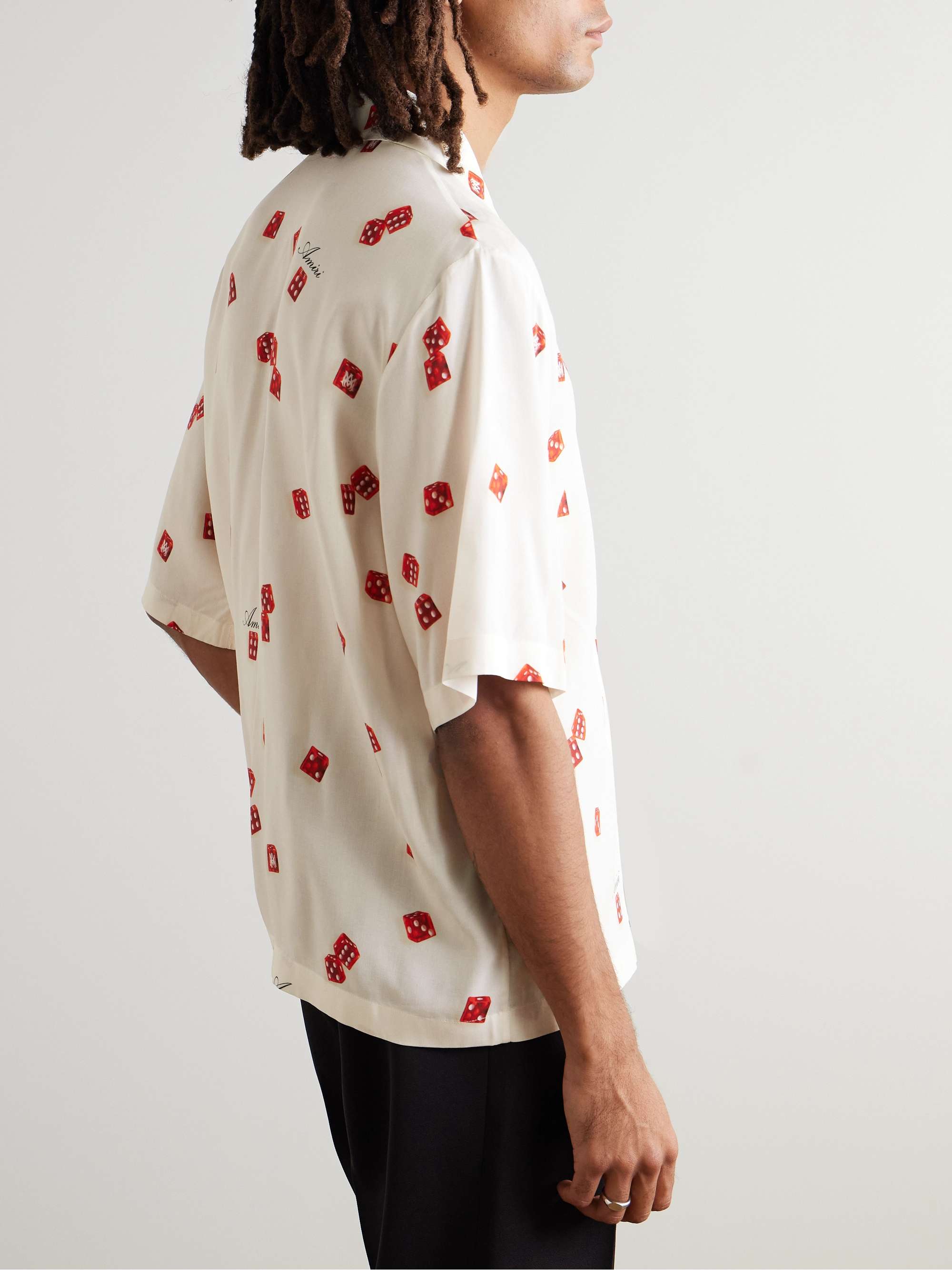 Dice Convertible-Collar Printed Satin Shirt view