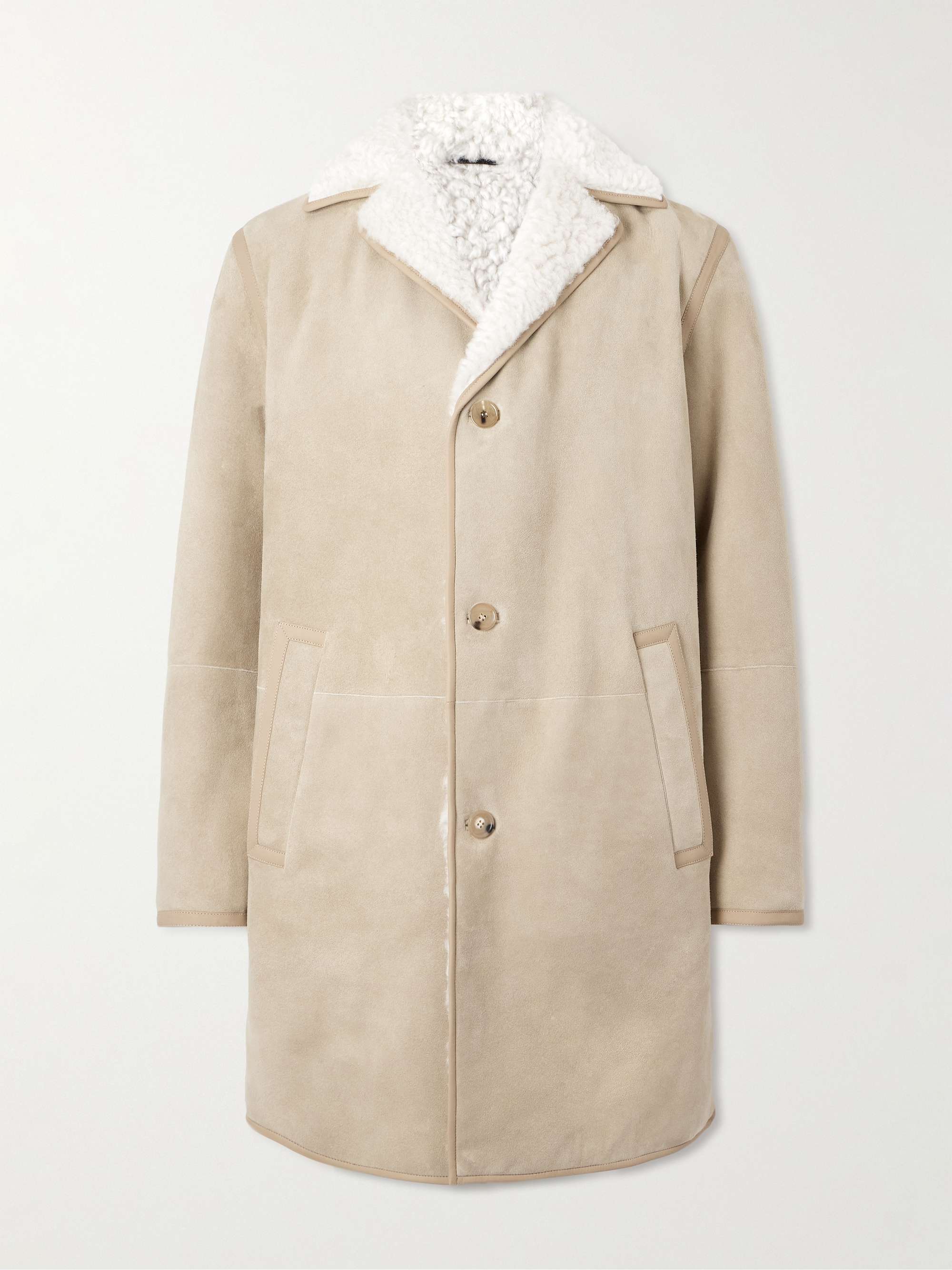 Leather-Trimmed Shearling Coat view