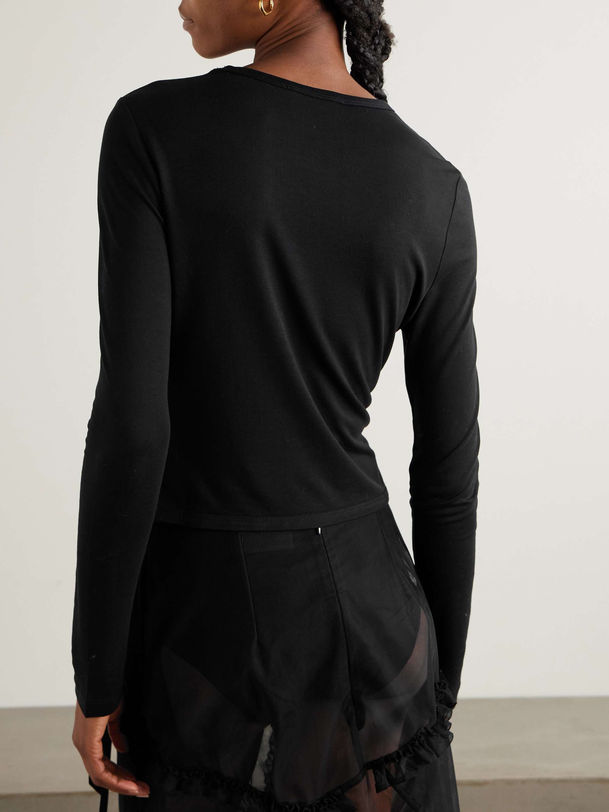 Bow-detailed Lyocell-jersey T-shirt view