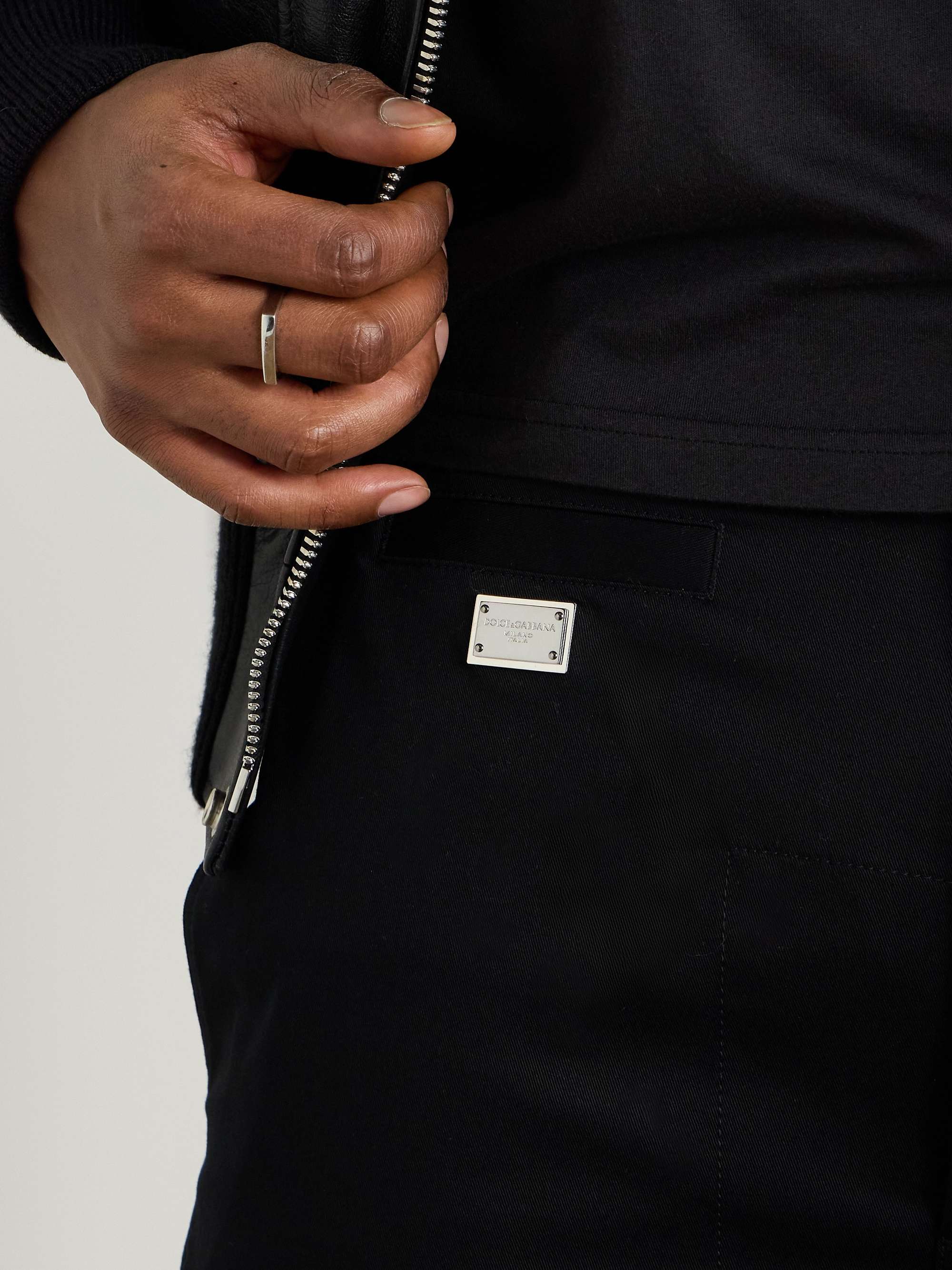Straight-Leg Logo-Appliquéd Paneled Cotton-Blend Gabardine Trousers view