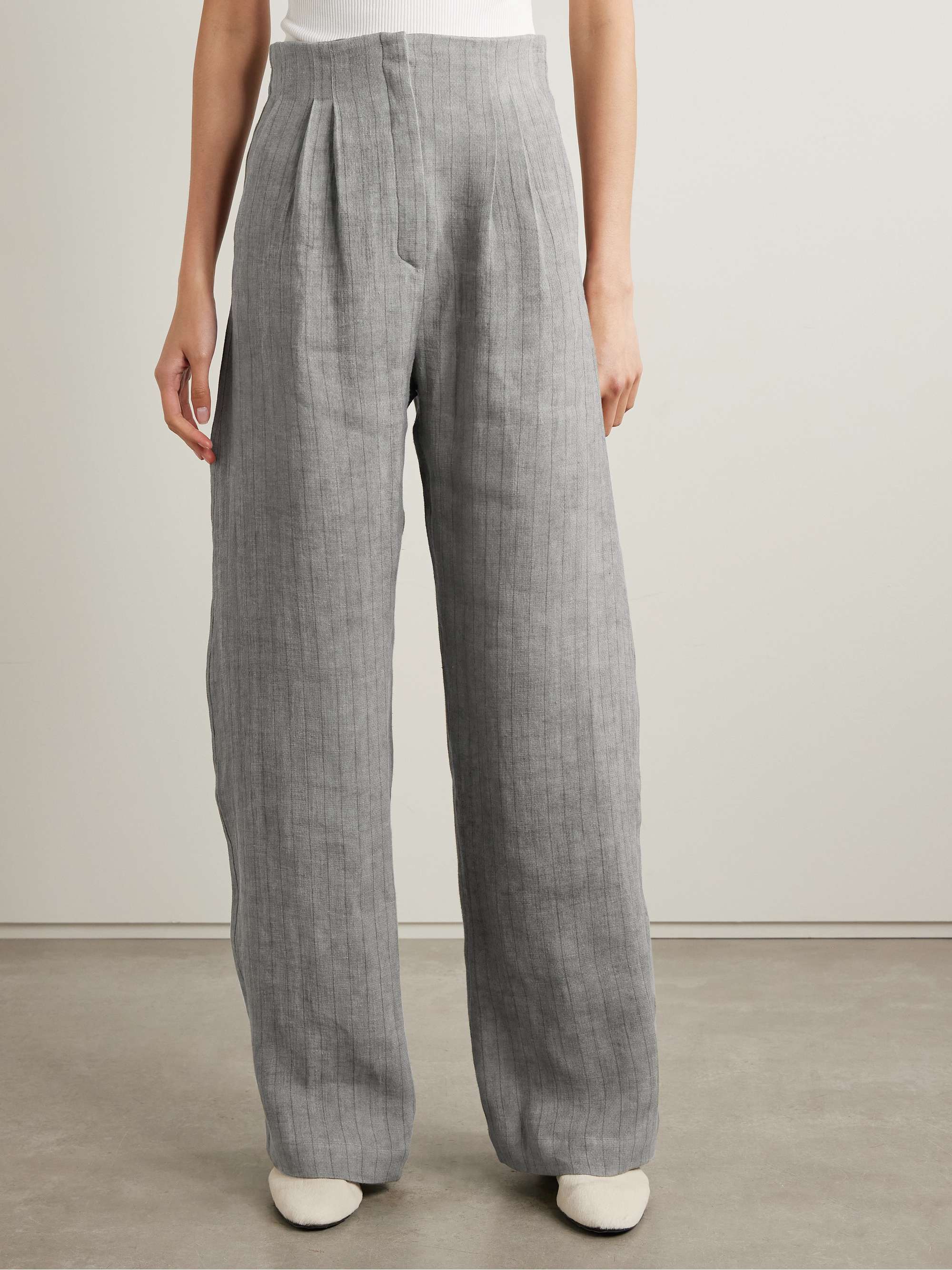 Lupe pleated striped linen wide-leg pants view
