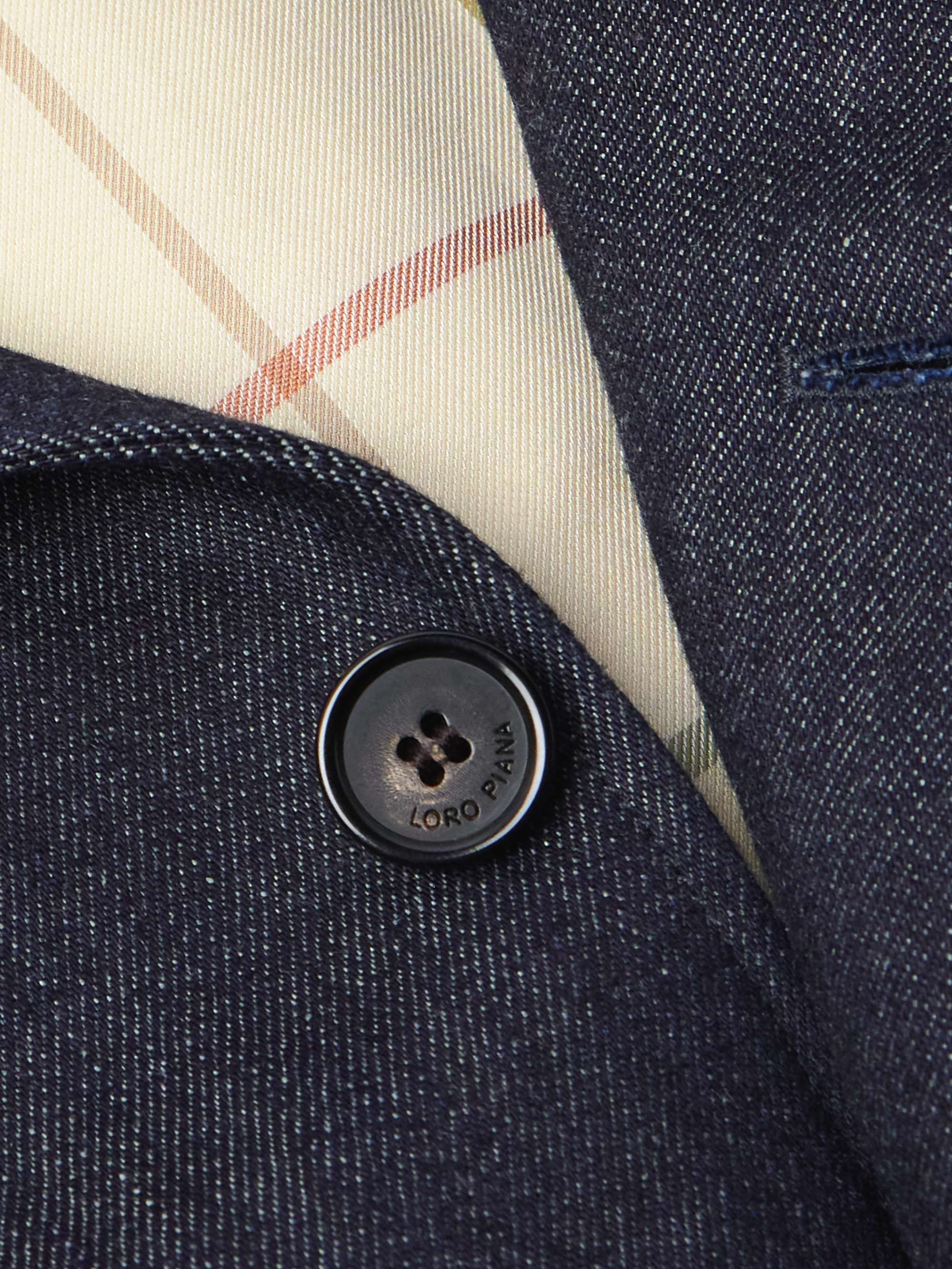 Spagna Leather-Trimmed Cotton and Cashmere-Blend Denim Jacket view