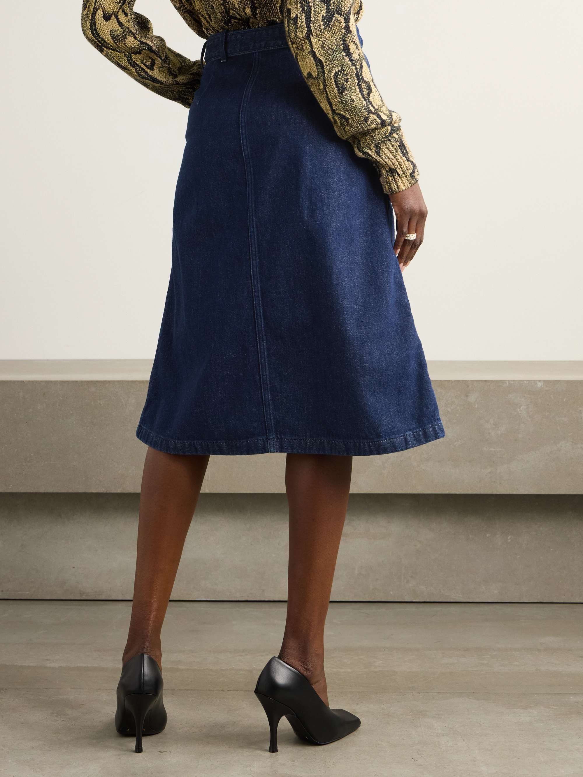 Belted denim midi skirt view