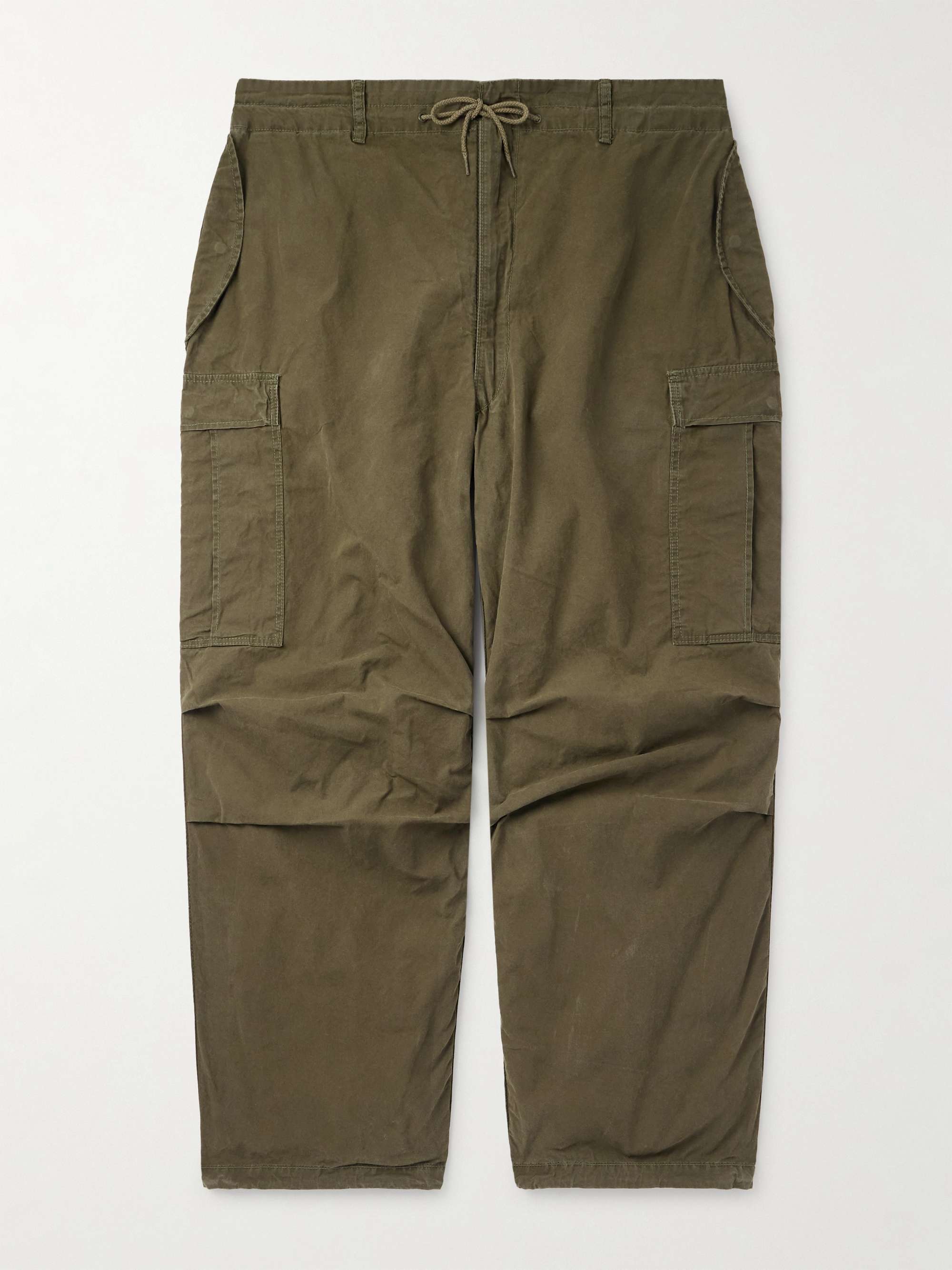 Wide-Leg Cotton-Canvas Drawstring Cargo Trousers view