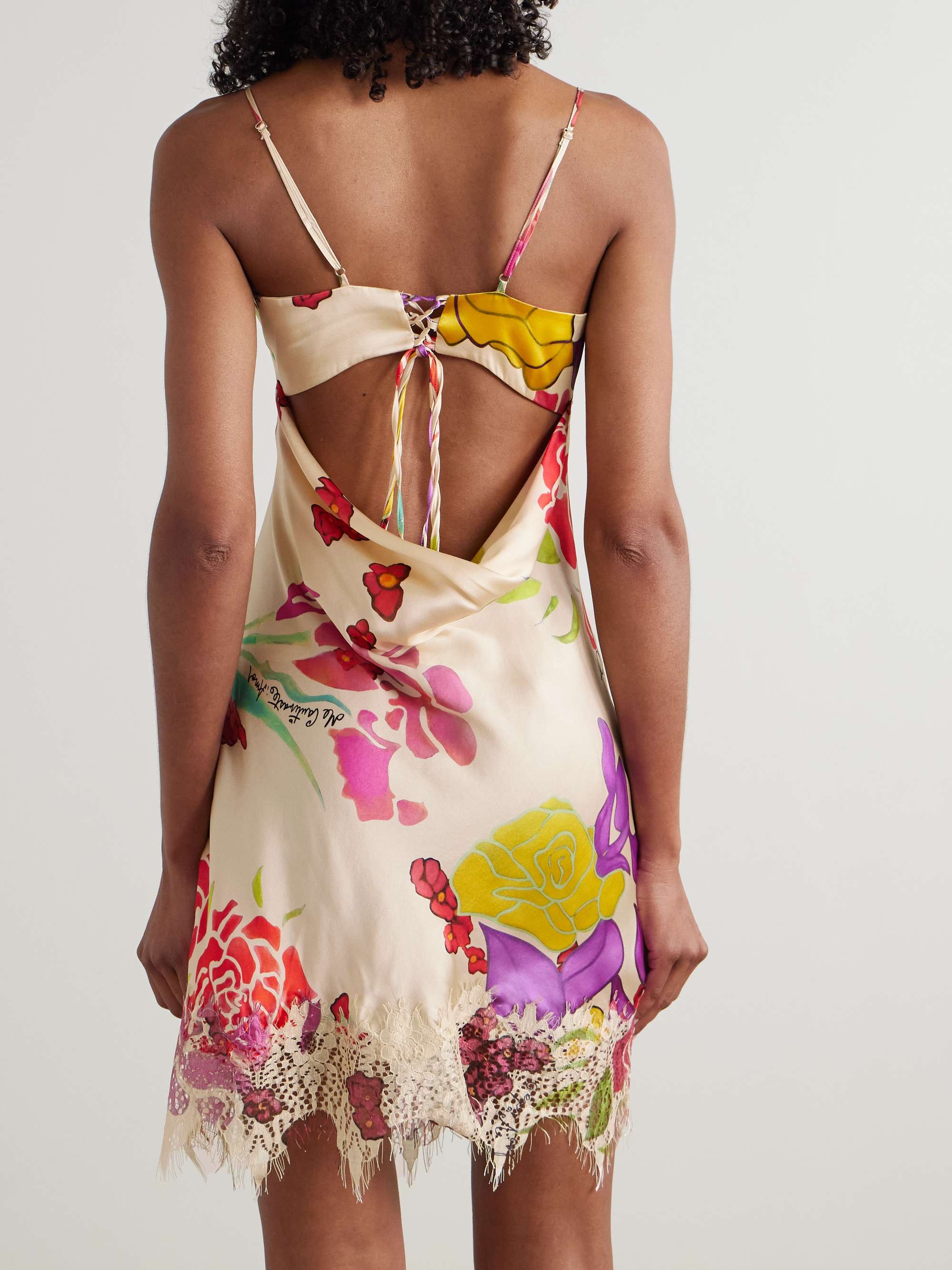 Flores lace-trimmed floral-print silk-blend satin mini dress view